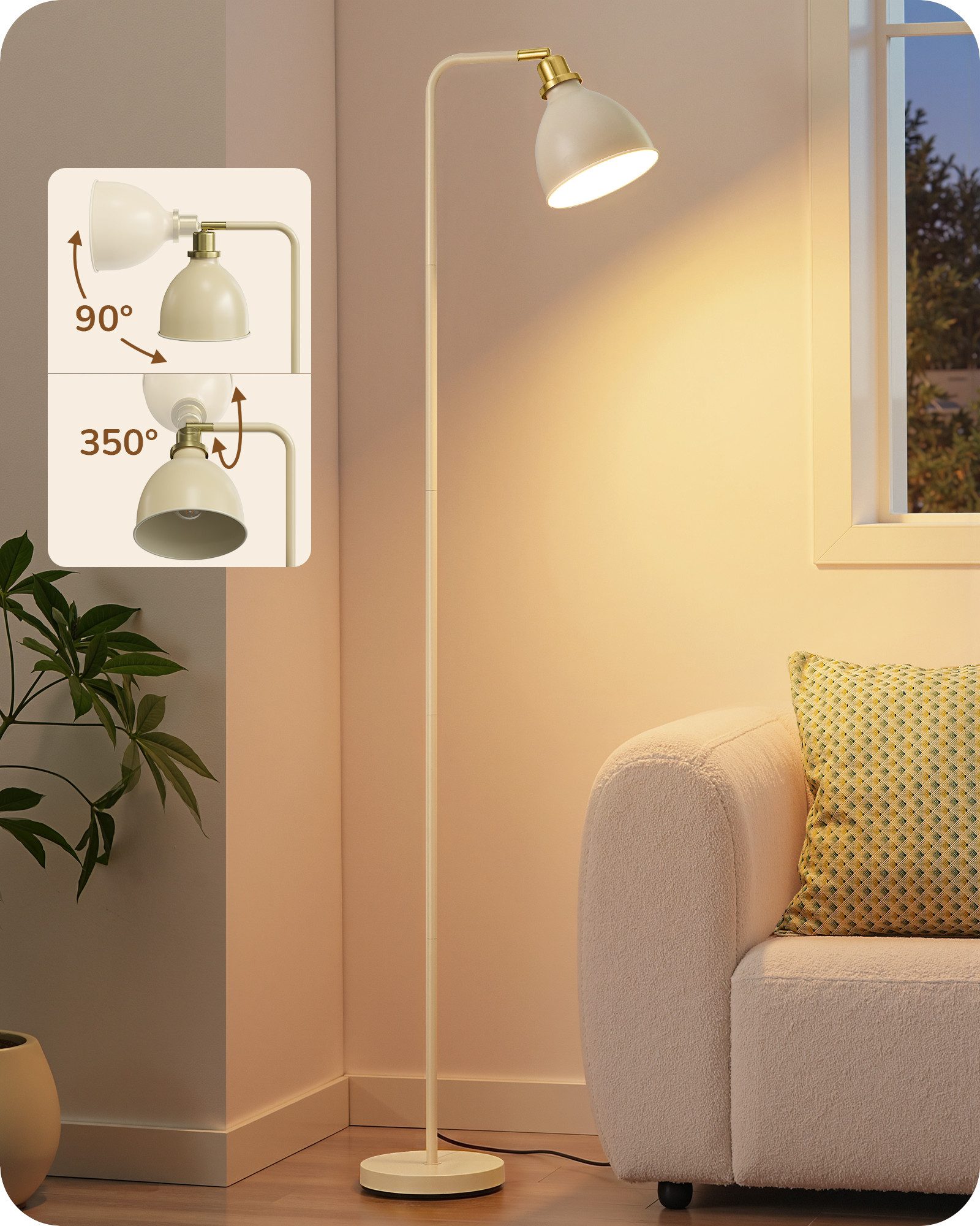 EDISHINE Stehlampe Wohnzimmer, LED wechselbar, warmweiß