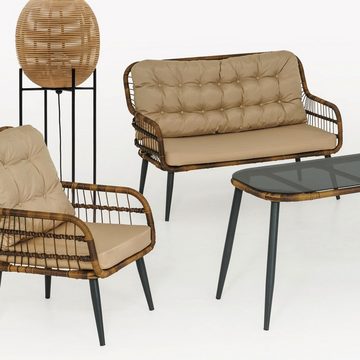 Capri Swing Gartenlounge-Set Rattan Lounge Gartenmöbel Set 4 Personen Bistroset mit Stühle & Bank