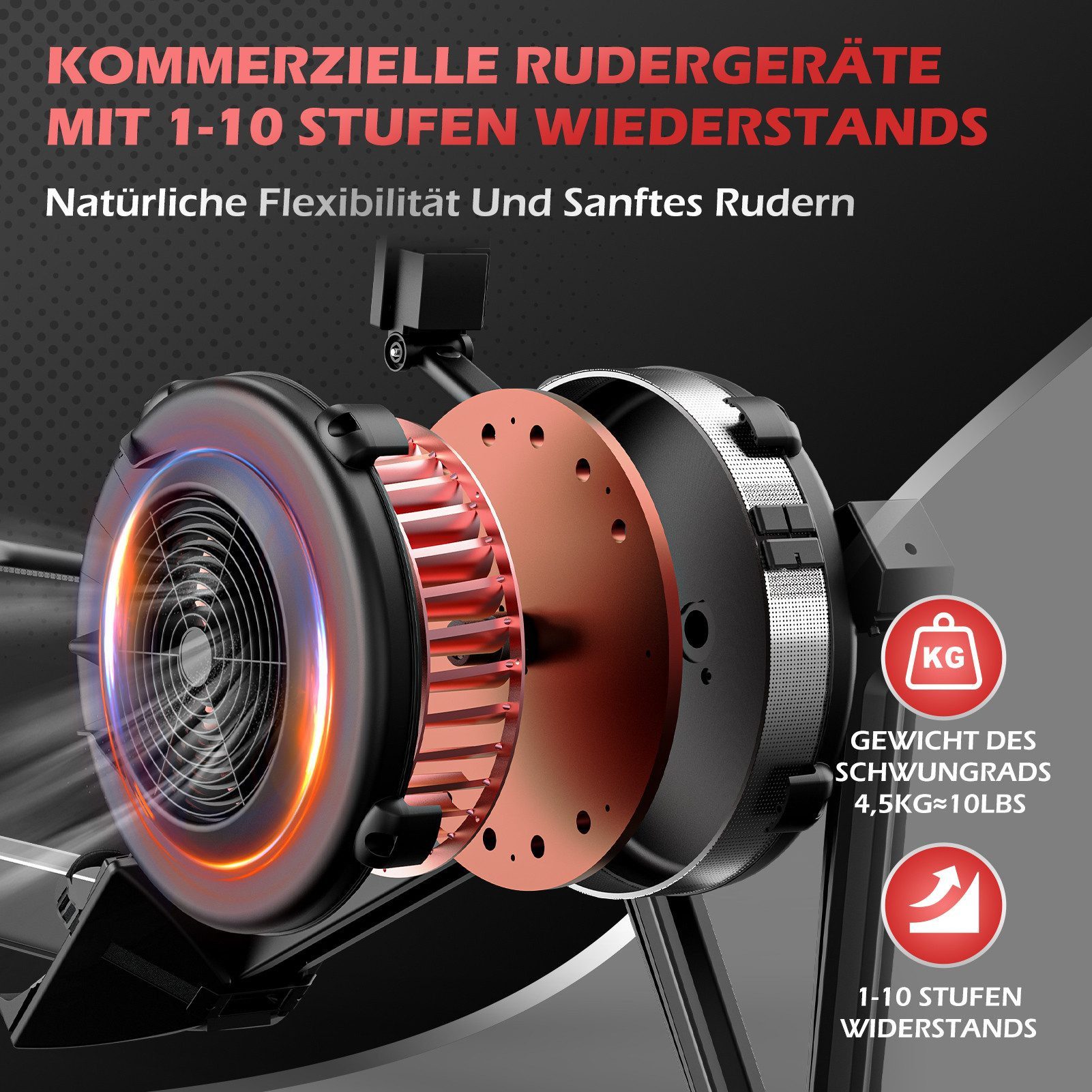 PASYOU Rudergerät Rudergerät für zu Hause, mit Bluetooth Funktion, 150KG Belastung, mit Hintergrundbeleuchtem Bluetooth-Display