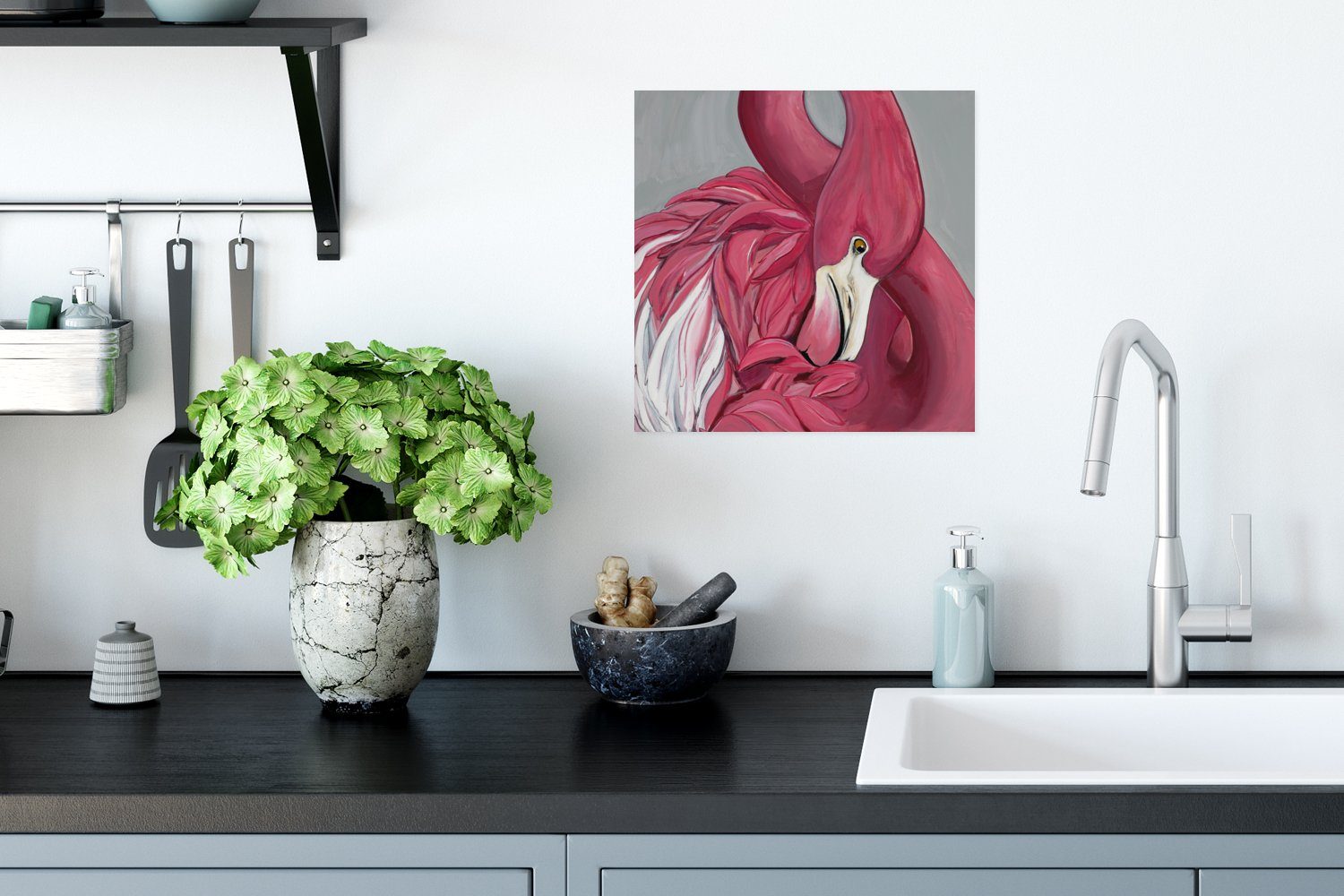 St), MuchoWow - Wohnzimmer, Wandbild, Flamingo Tiere, Ohne - Rosa Vogel für Poster - (1 Poster, Rahmen Wandposter