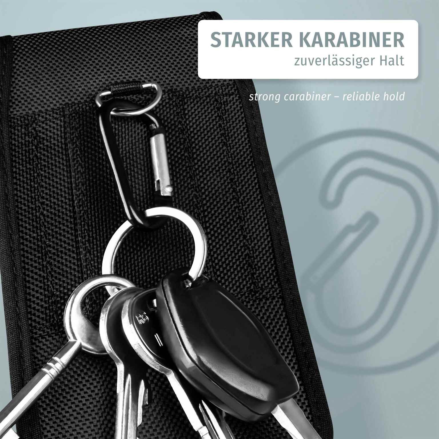 moex Handyhülle für iPhone 16e Handytasche Agility Case Schwarz 6,1 Zoll, Handy Gürteltasche Outdoor Hülle Gürtel Nylon Schutzhülle Karabiner