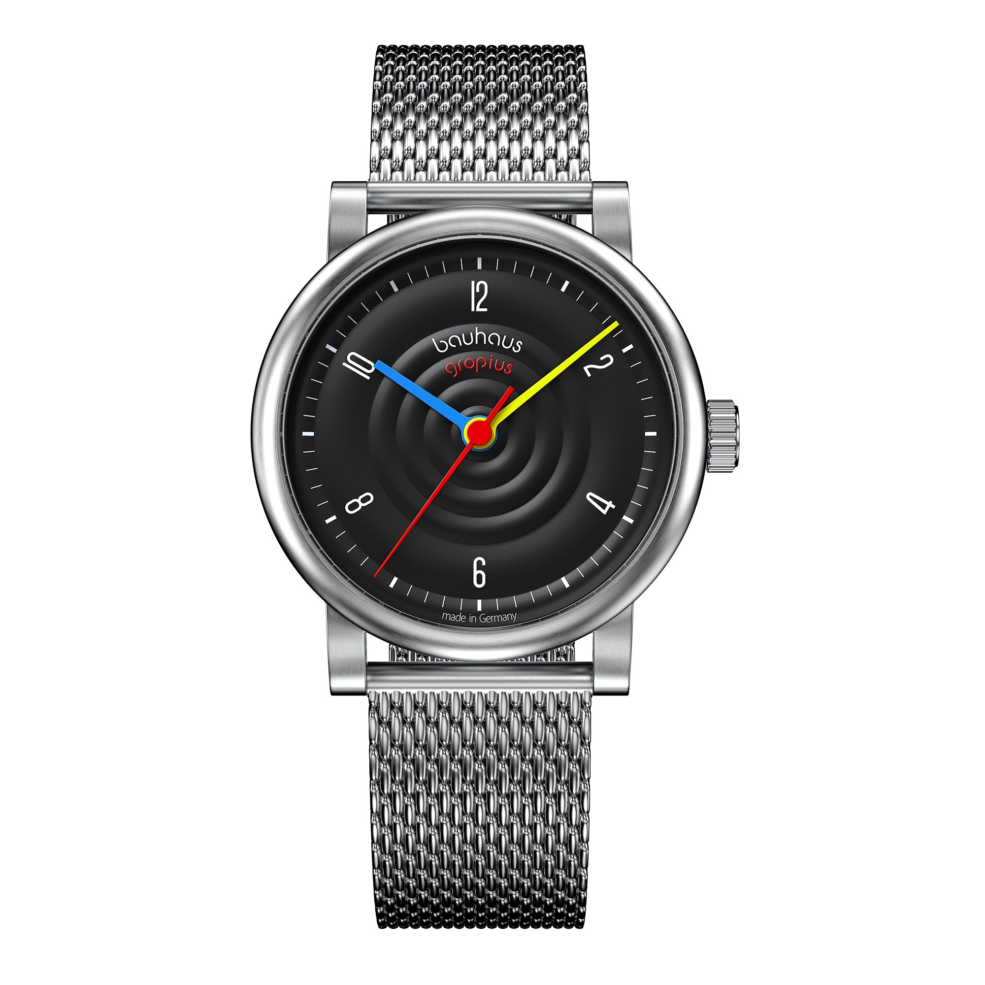 Walter Gropius Automatikuhr Made in Germany, Saphirglas, Sound of Bauhaus Automatik - WGA 802-02M, Designeruhr, Edelstahlband mit Easy-Release System, Edelstahlgehäuse