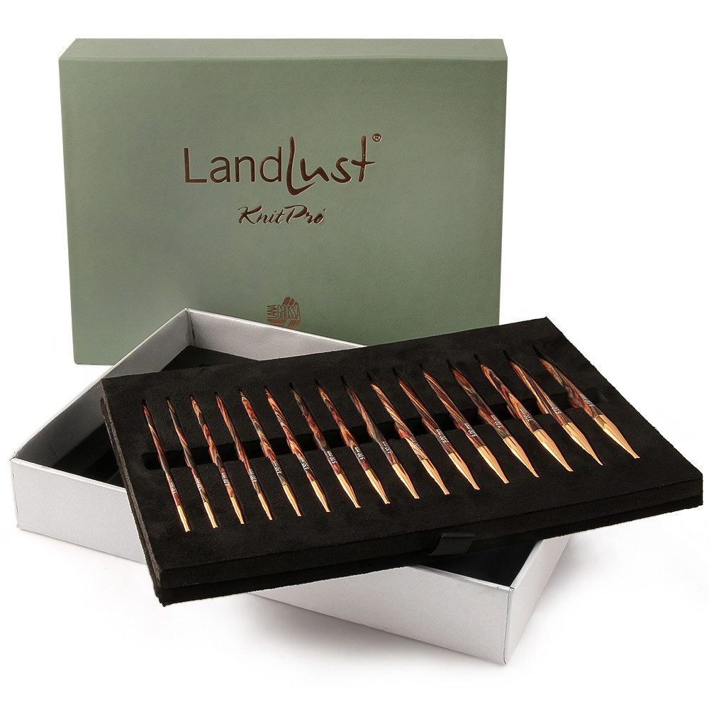 LANA GROSSA Rundstricknadeln NADEL SET Landlust KnitPro Design-Holz in Naturoptik 3,5 - 8,0 mm, Stricknadelset mit acht Nadelspitzenpaaren aus Holz 3,5 - 8,0 mm