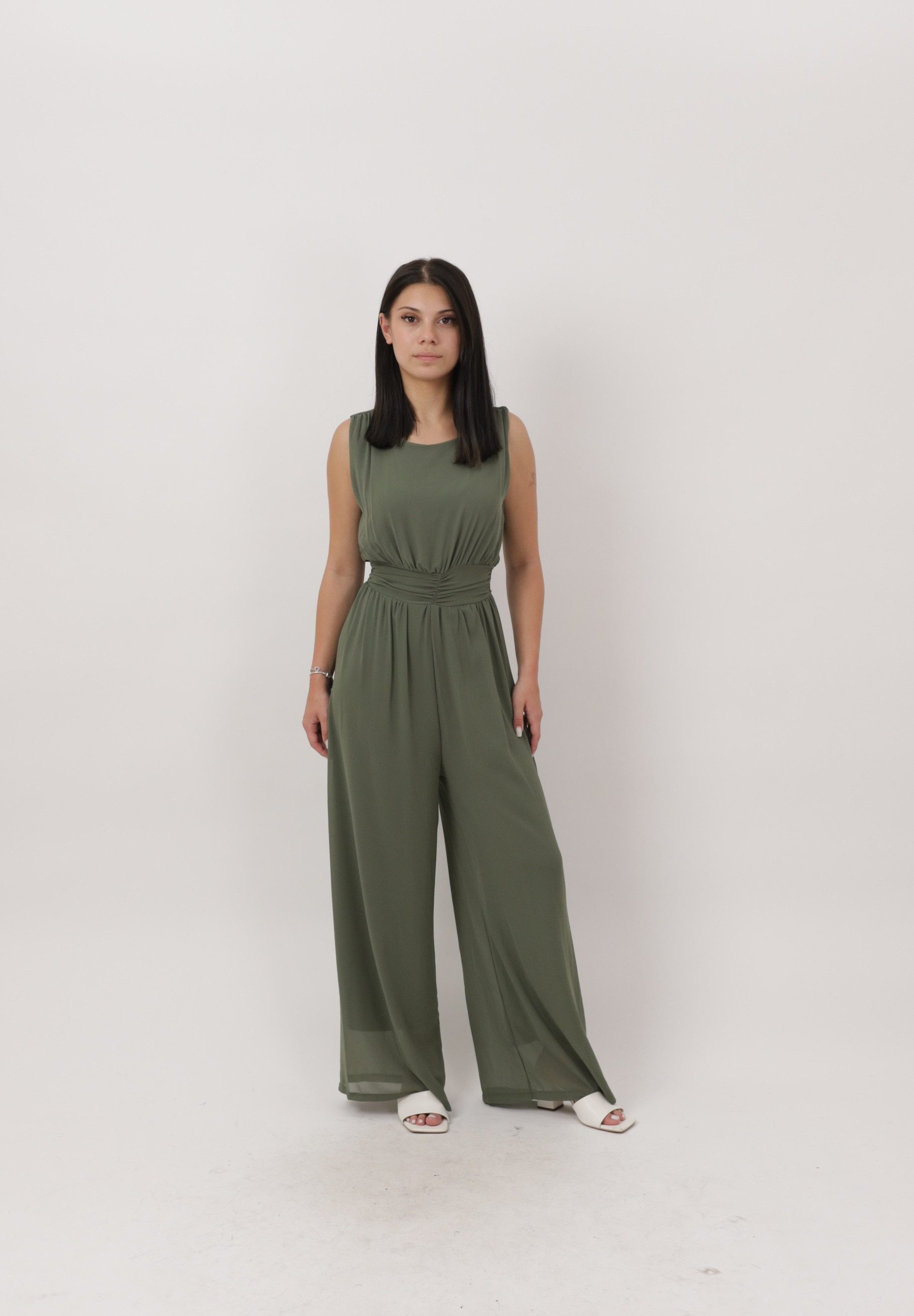 Elara Jumpsuit — Damen Overall mit weitem Bein, Taillenbund und Chiffon-Look