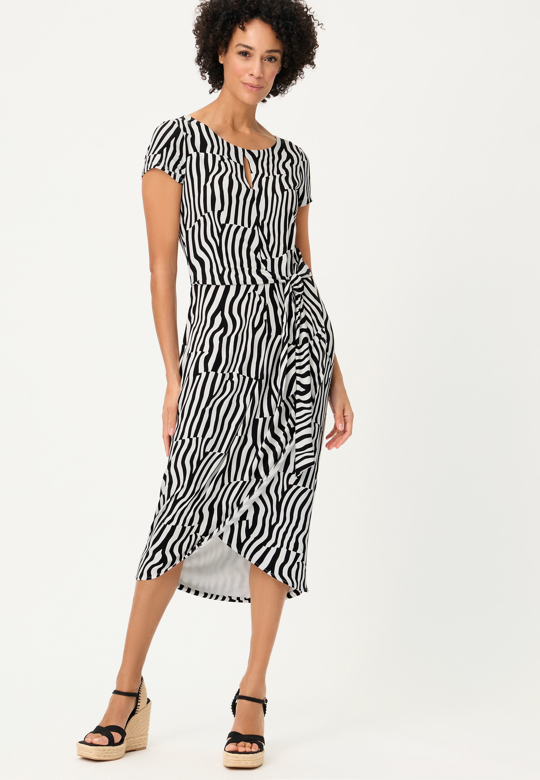 Olsen Midikleid Jerseykleid mit Allover-Dessin