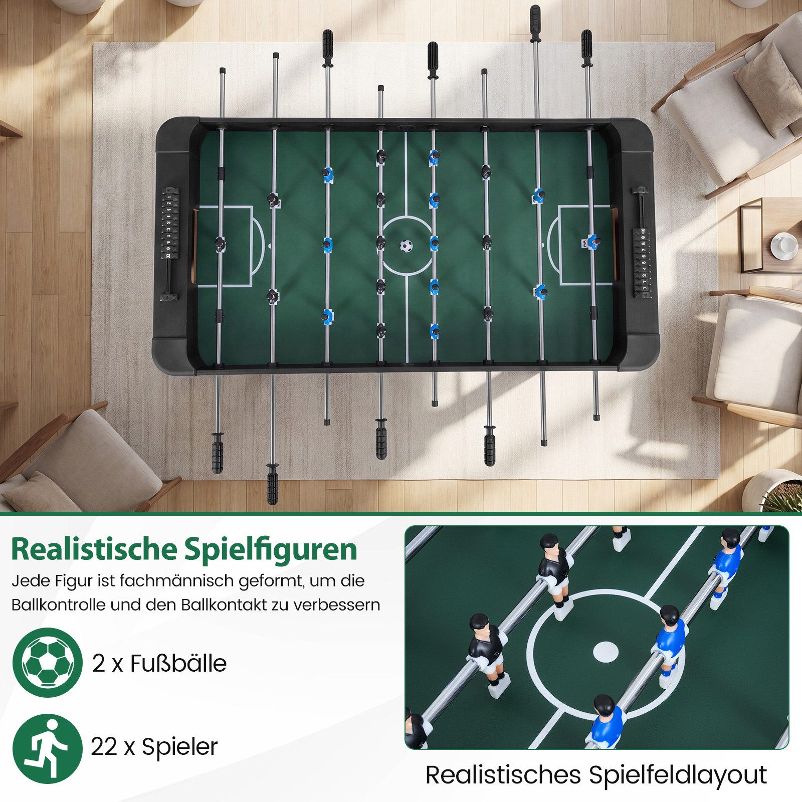 COSTWAY Kickertisch, 119cm Fußballtisch-Set für Kinder & Erwachsene