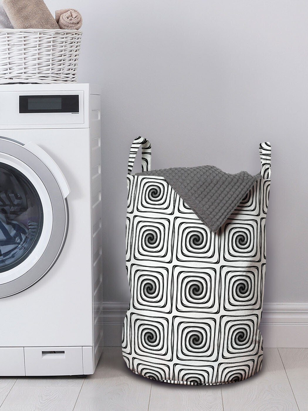 Minimalistisch Spiralen Wäschekorb Waschsalons, für Griffen quadratische Kordelzugverschluss Einfache mit Wäschesäckchen Abakuhaus
