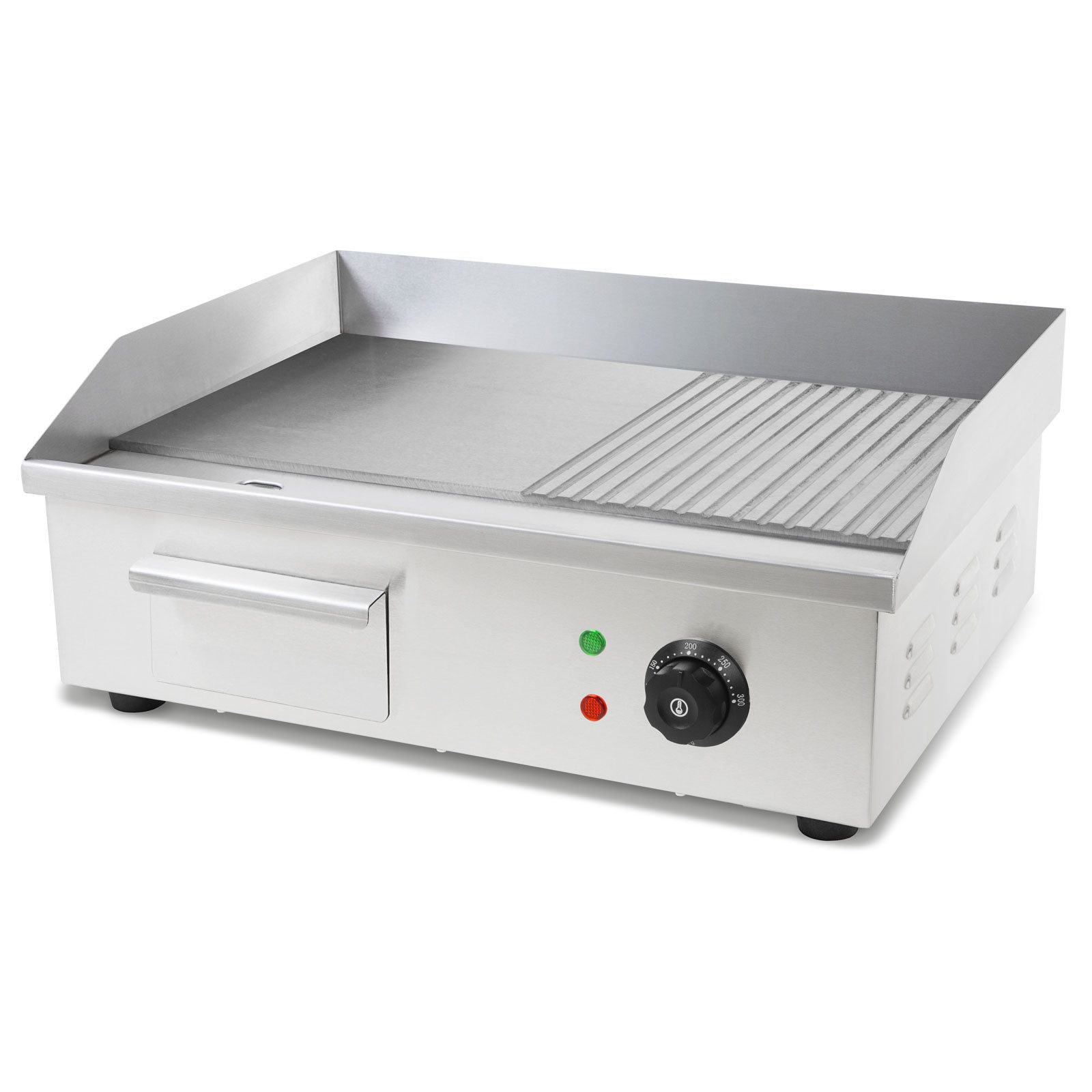vertes Elektrogrill Grillplatte Bratplatte Plancha Grill Elektrisch 3000W, 3000 W, Edelstahl Grillfläche Glatt & Mit Rillen 55x35cm