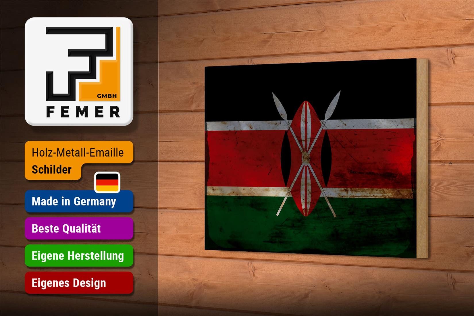 Femer GmbH Holzbild Flagge Kenia 18x12 cm Flag of Kenya Rost, Flaggen (1 St), Glatte Holzfaserplatte (MDF), vorn beschichtet