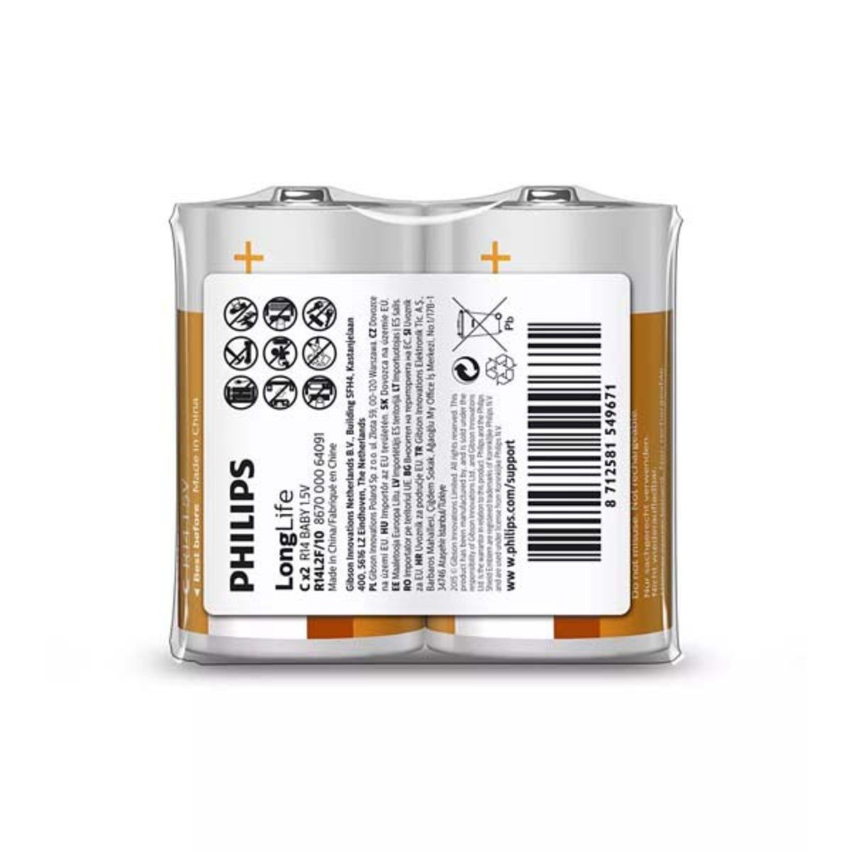 Philips Philips Longlife Batterie C / R14 2 Stück Phil-R14L2F/10 Verlängerungskabel