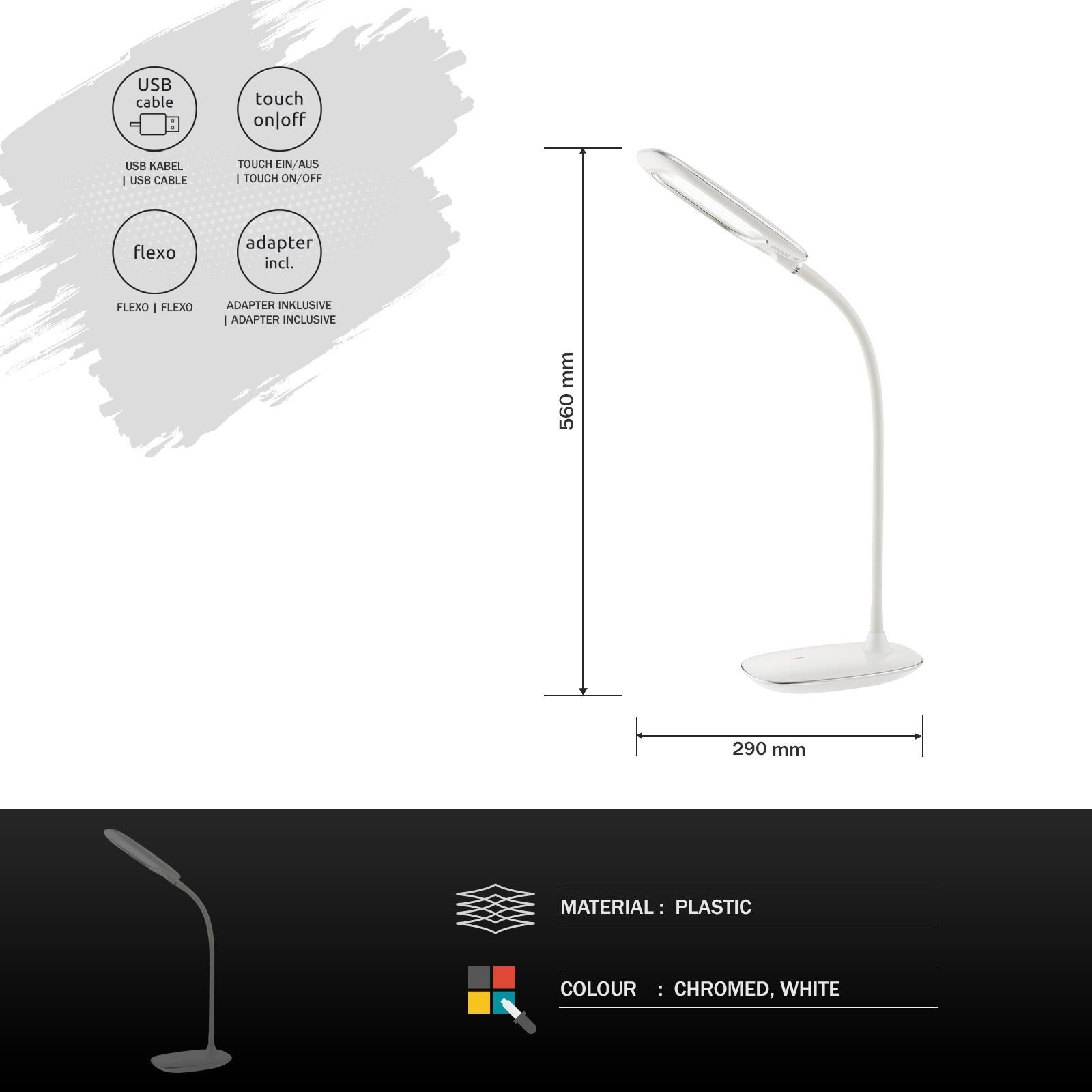 Schreibtischlampe LED Touch GLOBO Tischleuchte Tischleuchte weiß Globo Tischlampe
