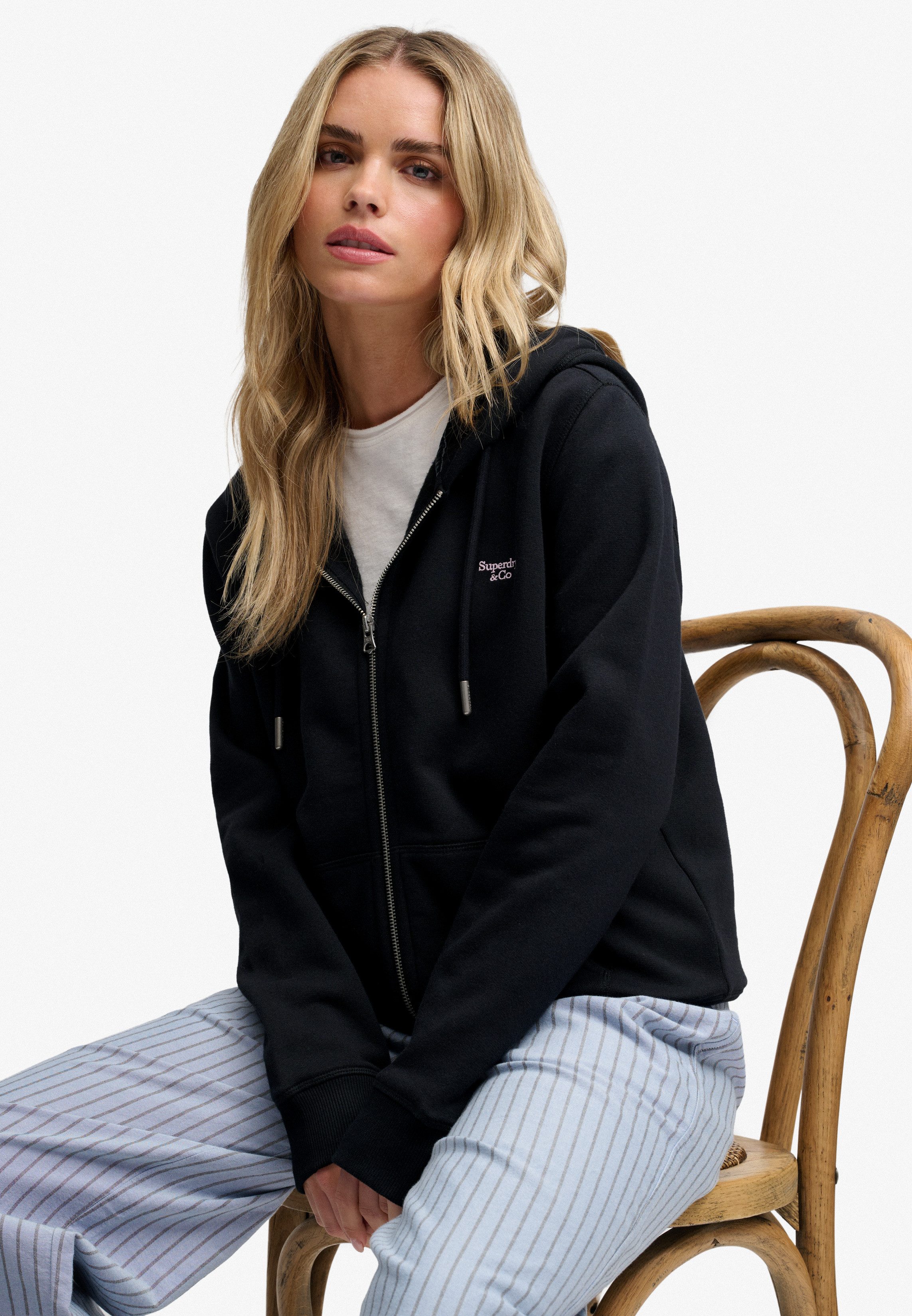 Superdry Kapuzensweatjacke SIGNATURE EMB ZIPHOOD Baumwollmischung, relaxed fit