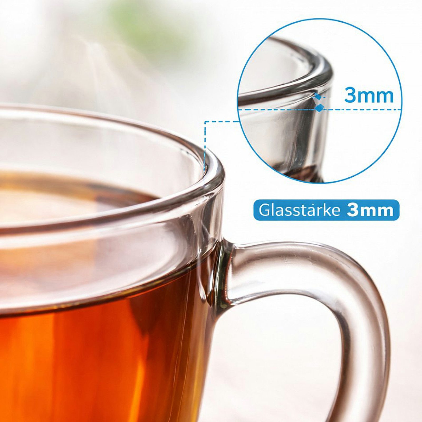 Koopman Tasse Teetasse Kaffeetasse Becher 400ml Transparent 6er Set, 6-tlg., Glas, Glas, 11,5x8cm, mit Henkel, Heißgetränke, Spülmaschinengeeugnet – Bild 4 von 5