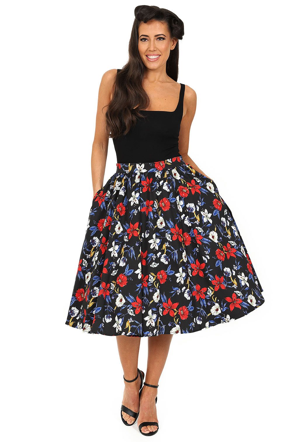 Hearts & Roses London A-Linien-Rock Milly Floral Blumen Vintage Rockabilly günstig online kaufen
