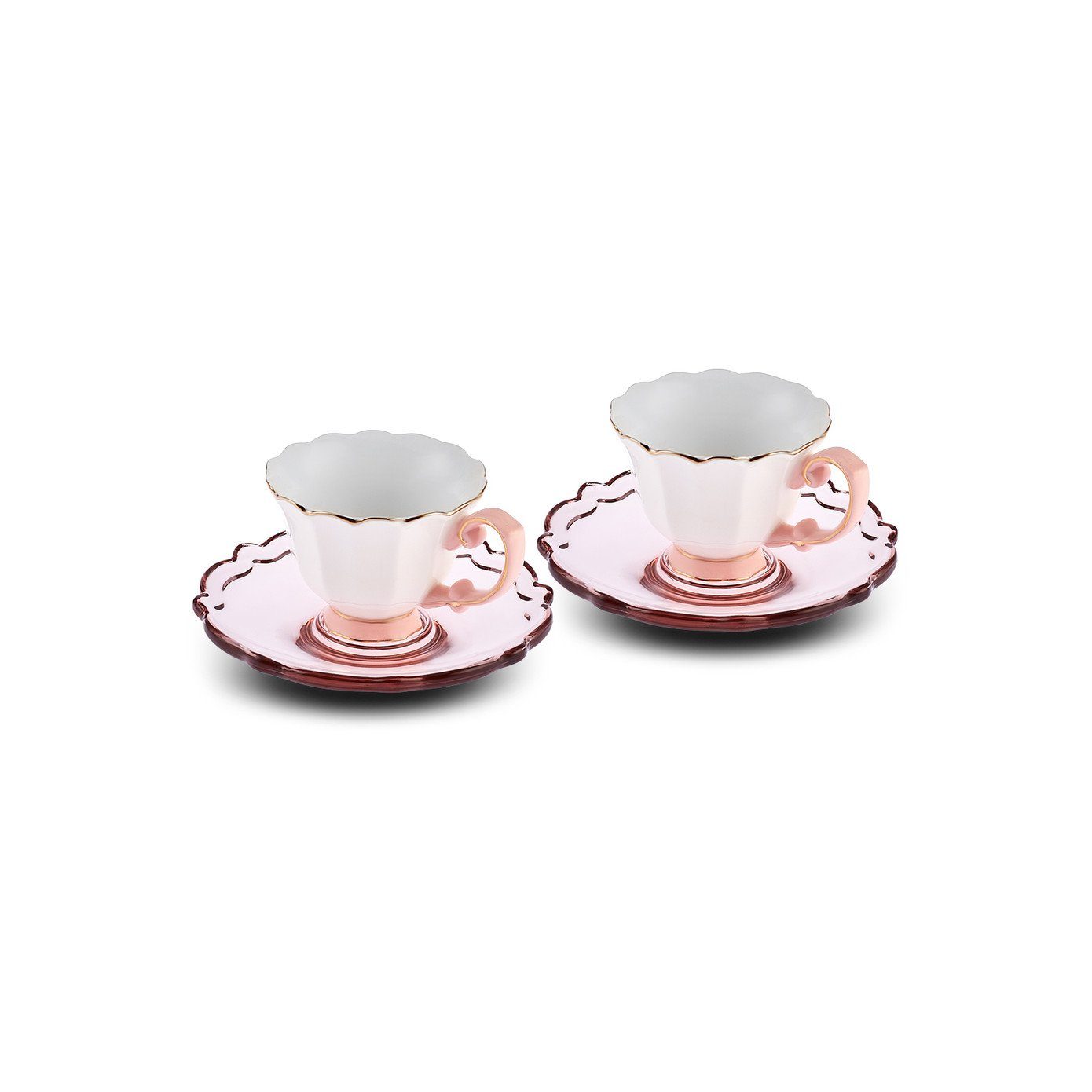 Karaca Kaffeeservice Karaca Samo 2 Personen Rosa Kaffeetasse Mokkatasse Set 90 ml