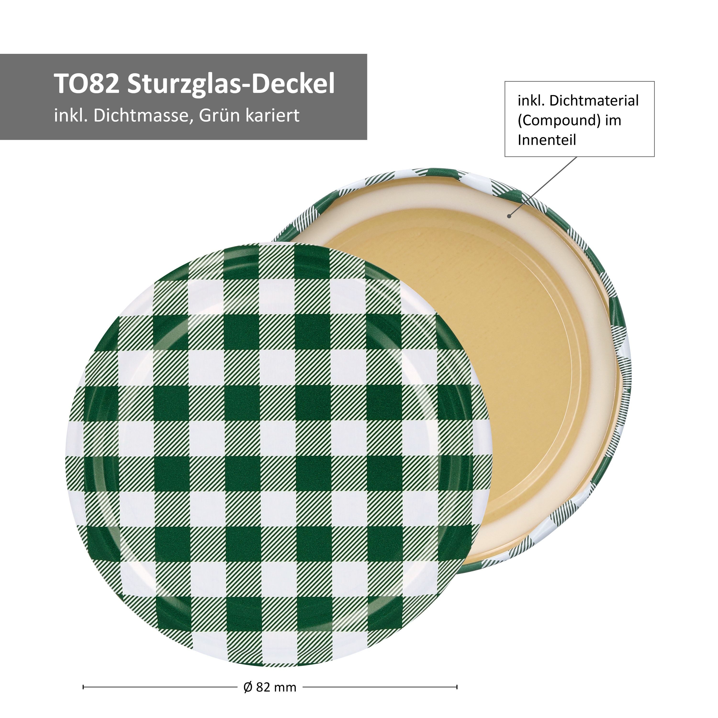 MamboCat Einmachglas 6er Set Rundglas 1062 ml To 82 grün karierter Deckel incl. Rezeptheft, Glas