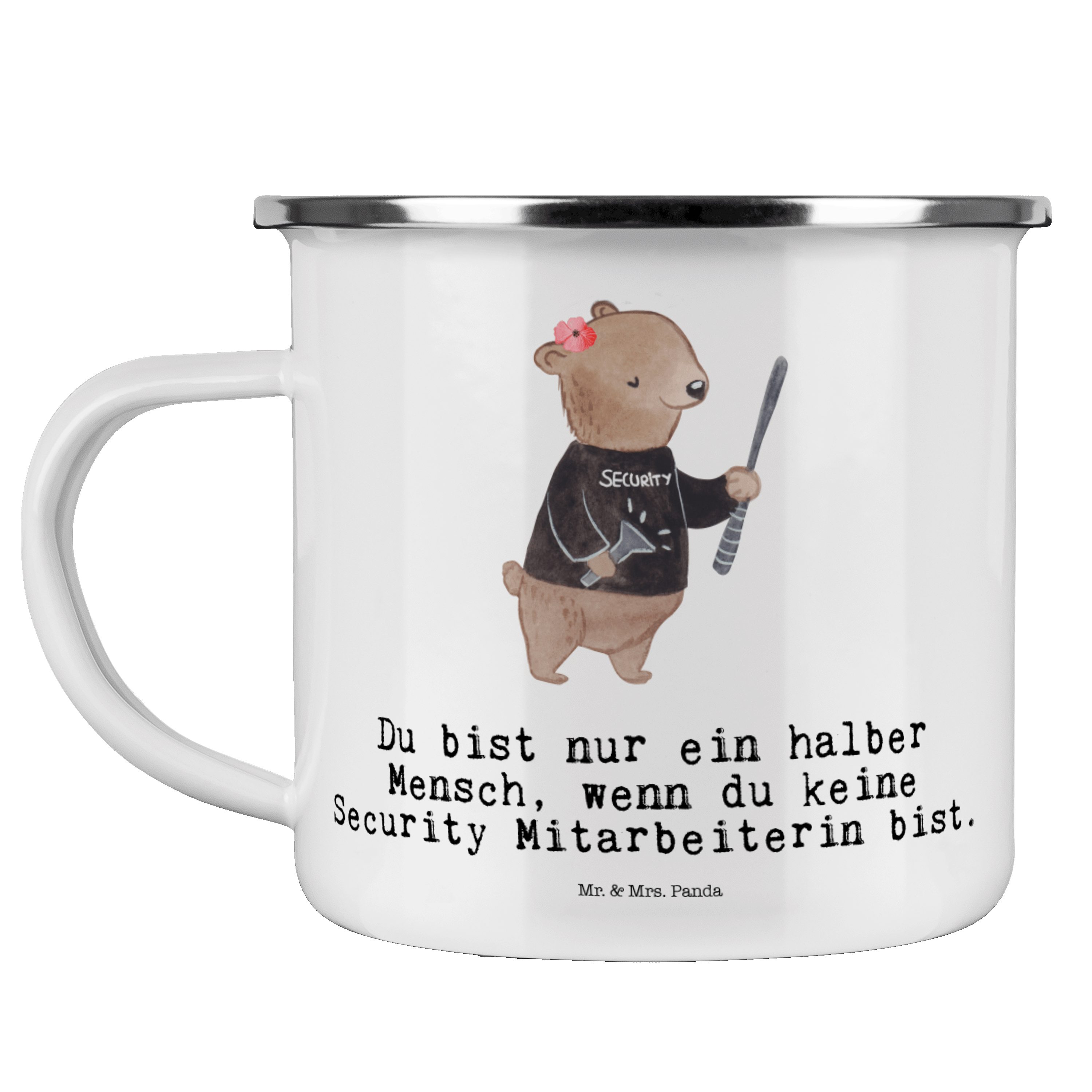 Mr. & Mrs. Panda Becher Security Mitarbeiterin Herz, Emaille Tasse, Weiß, Pott, Teetasse, Ges, Emaille, Outdoor Tasse Teetasse Geschenk