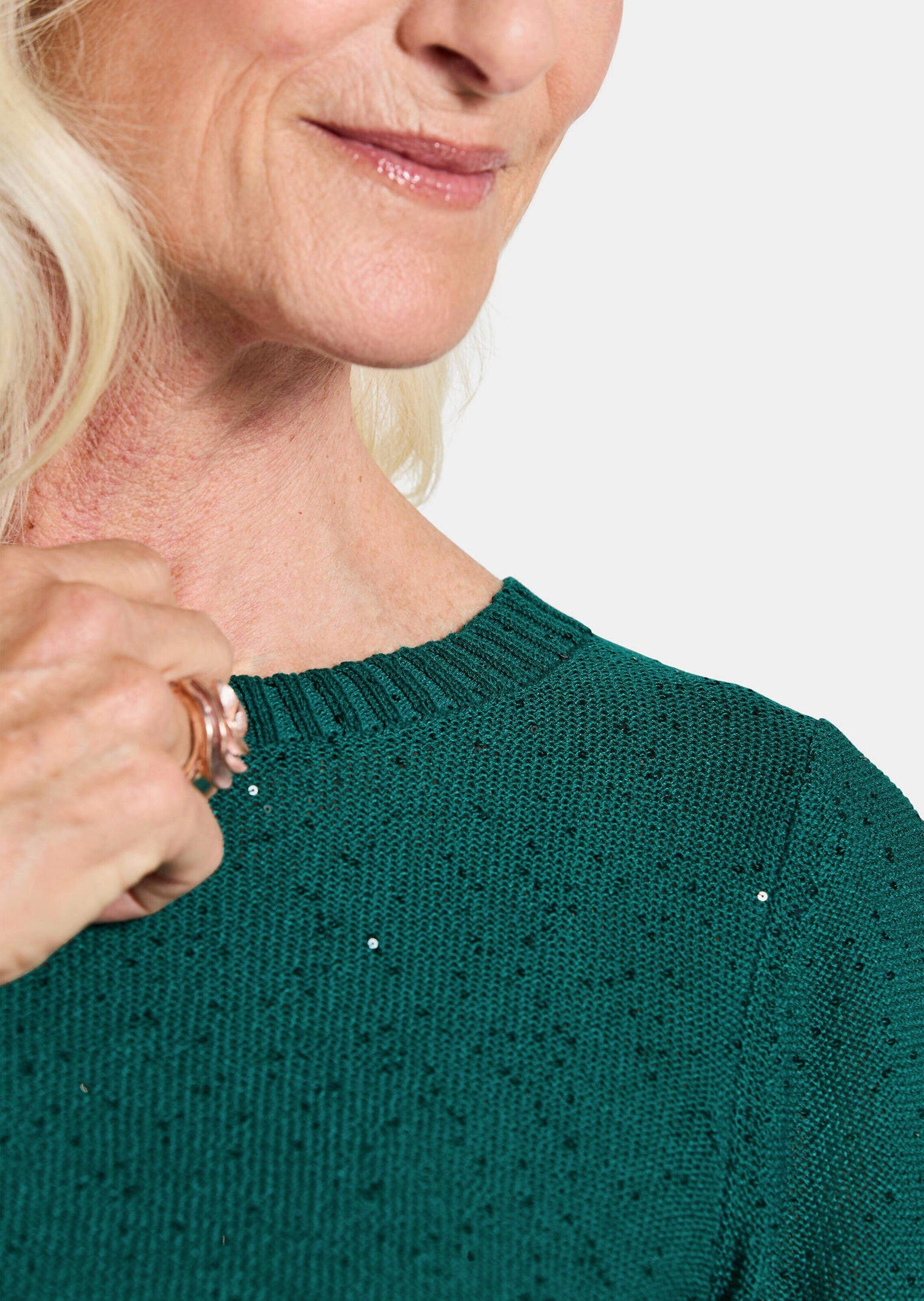 GOLDNER Strickpullover Eleganter glitzernder U-Boot-Pullover Leichter Strick mit Pailletten und Halbarm, weite Ärmel