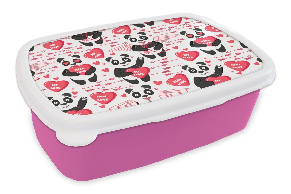 MuchoWow Lunchbox Panda - Liebe - Beziehung, Kunststoff, (2-tlg), Brotbox für Erwachsene, Brotdose Kinder, Snackbox, Mädchen, Kunststoff rosa