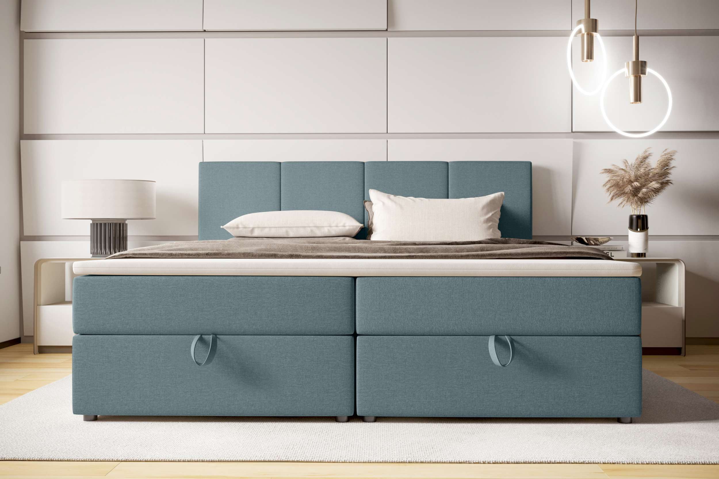 99rooms Boxspringbett Alvaro (Schlafzimmerbett, Bett), 140/160/180x 200 cm, mit Topper, Bonellfederkern, Kopfteil gepolstert