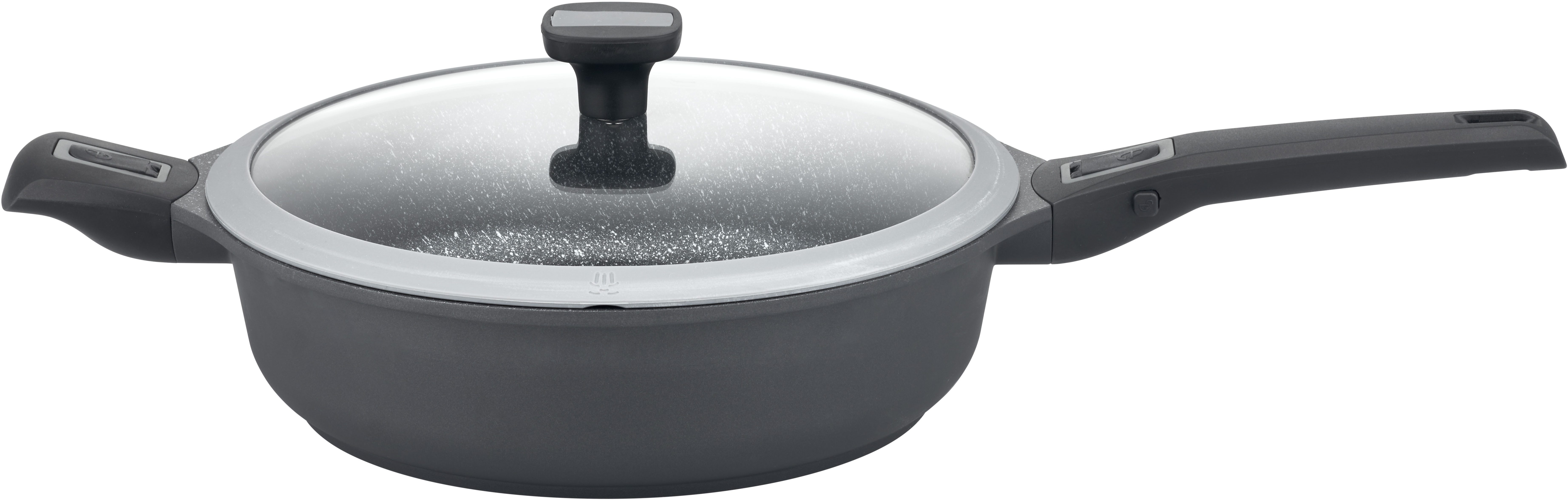 GSW Bratpfanne Easy Click, Aluminiumguss (2-tlg), incl. Glasdeckel, abnehmbarer Griff, Ø 28 cm, hoher Rand, Induktion