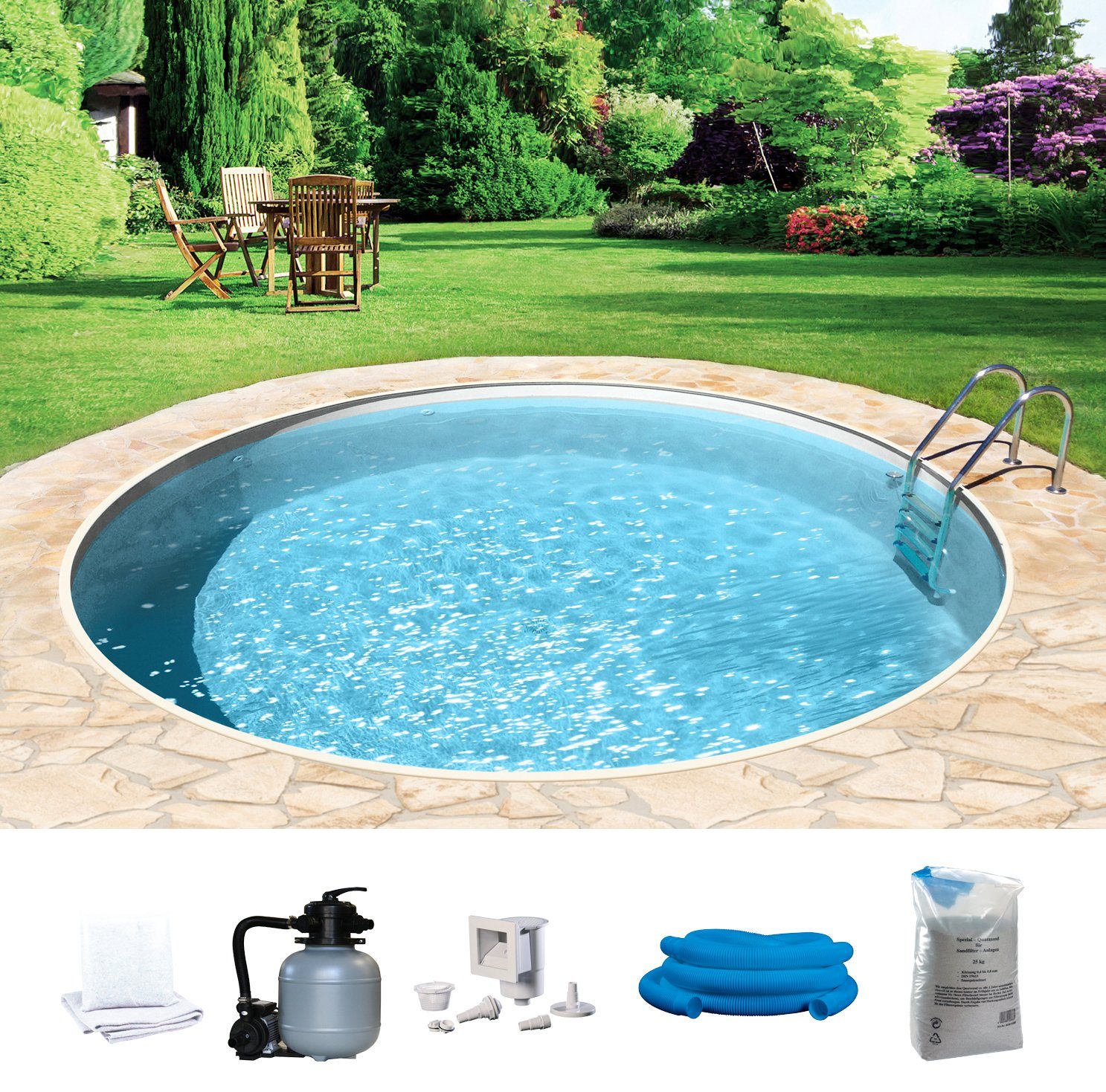 my POOL BWT Rundpool mit sandfarbener Folie für den Karibik Look (Set, 6-tlg), Höhe 150 cm, in versch. Größen verfügbar