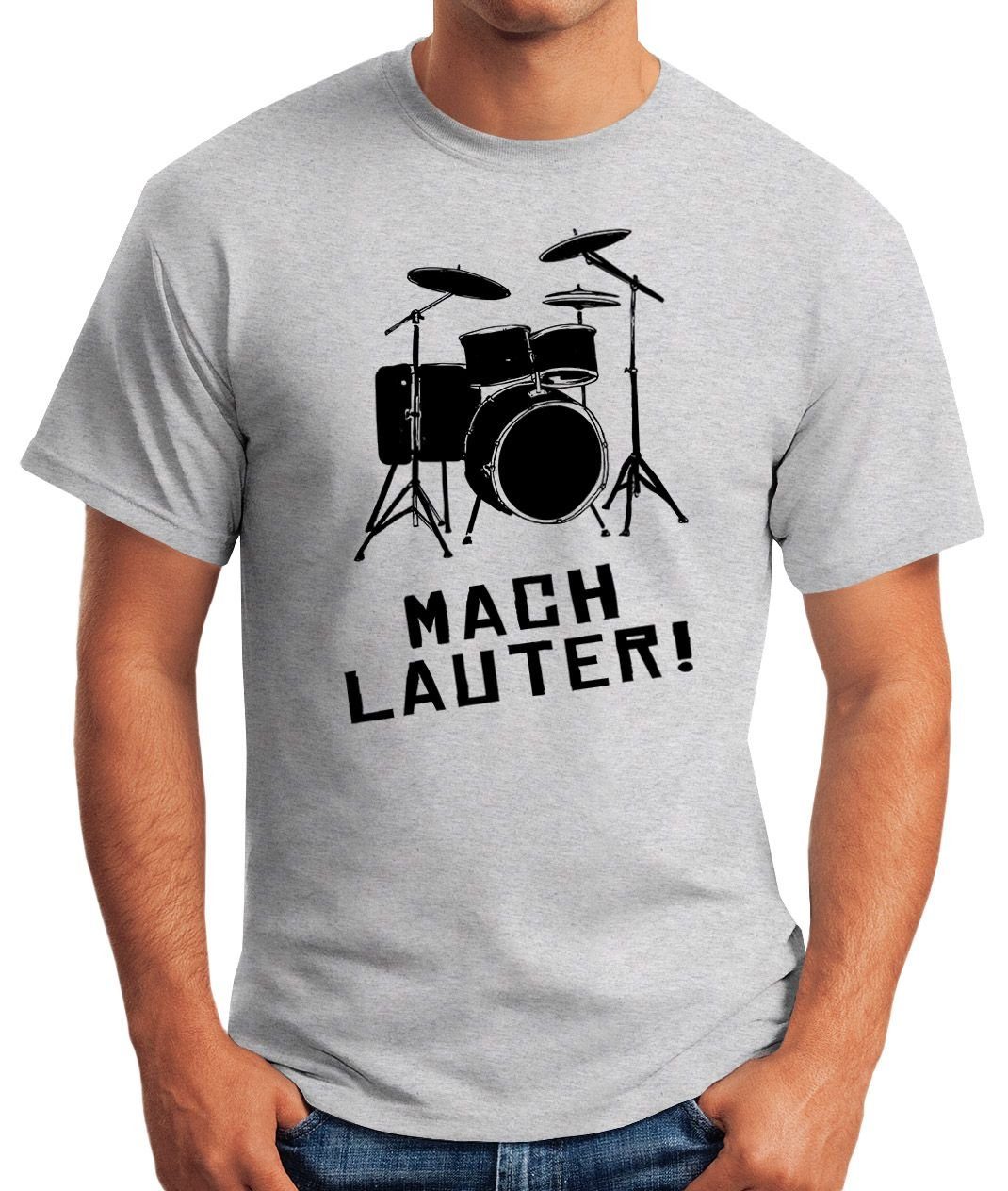 T-Shirt grau Mach Herren Moonworks® Print mit Schlagzeug Fun-Shirt Print-Shirt Lauter MoonWorks