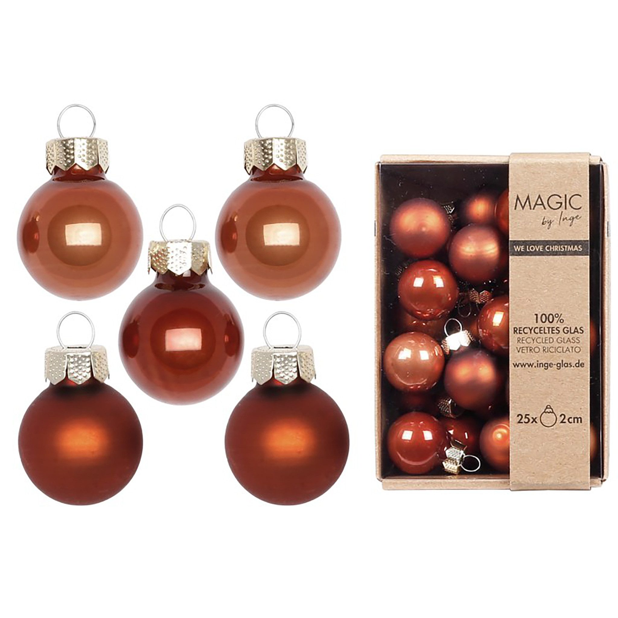 MAGIC by Inge Weihnachtsbaumkugel, Weihnachtskugeln Glas 2cm 25 Stück - Warm Terracotta