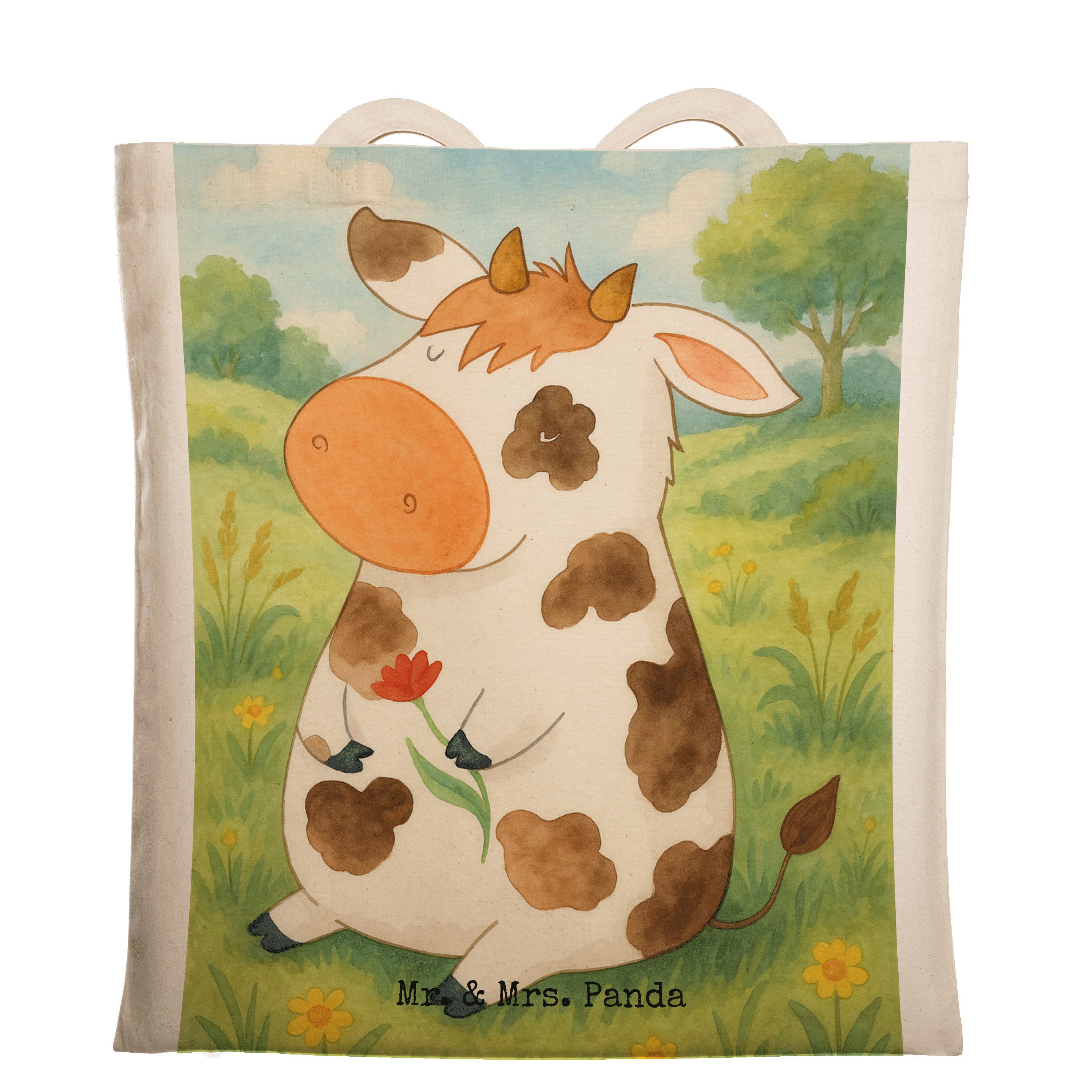 Mr. & Mrs. Panda Tragetasche Kuh Design, Stoffbeutel, Weiß, Bauernhof, canvas tasche, Kühe, Spruch (Packung), Beutel Baumwoll-Shopper umhängetasche baumwolle