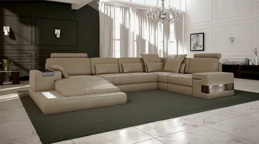 JVmoebel Ecksofa, Wohnlandschaft Leder Design Ecksofa U-form Sofa Bettfunktion Couch