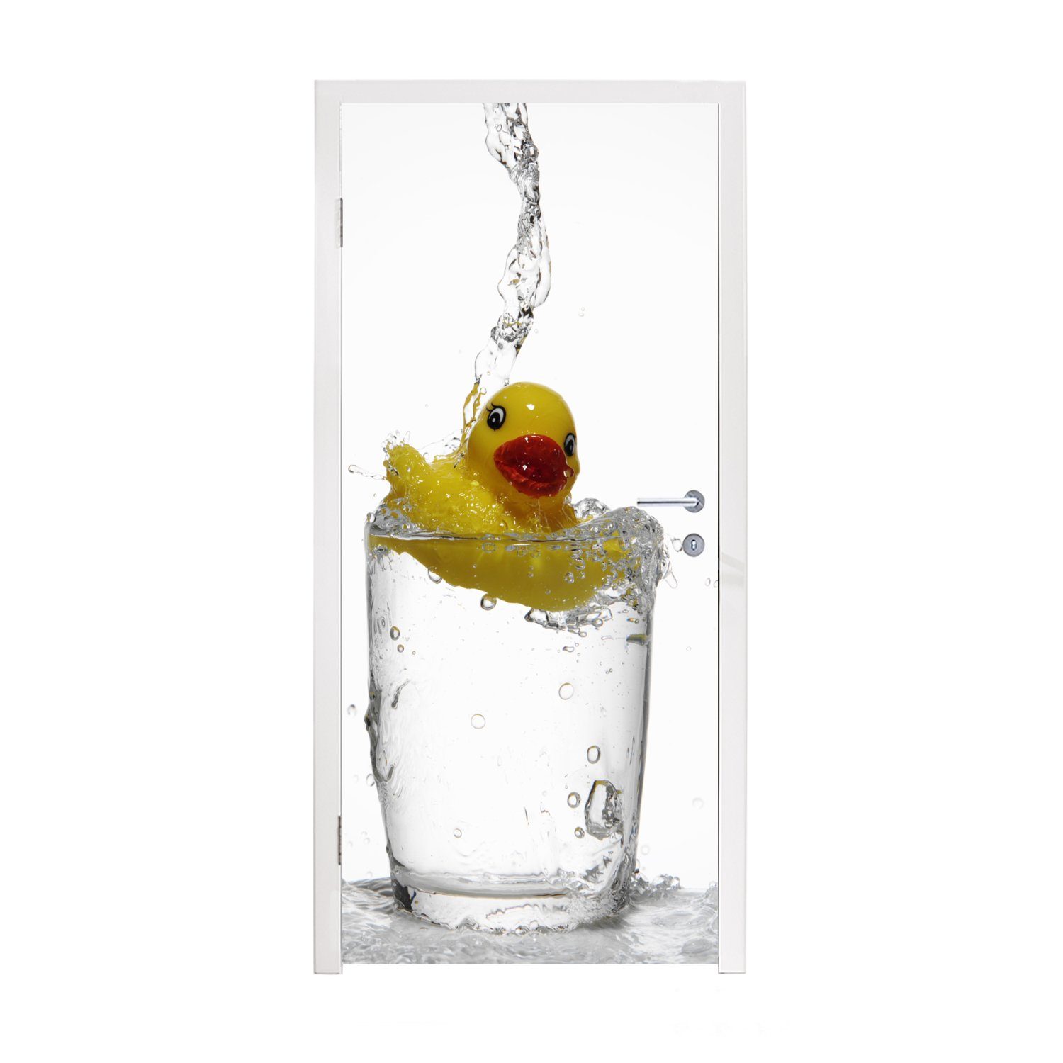 MuchoWow Türtapete Badeente in einem Glas Wasser, Matt, bedruckt, (1 St), Fototapete für Tür, Türaufkleber, 75x205 cm