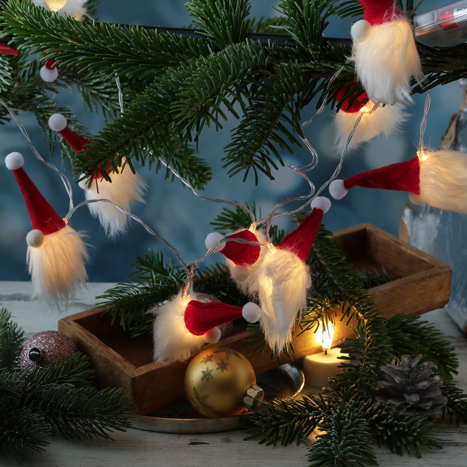 MARELIDA LED-Lichterkette Wichtel 10 Weihnachtswichtel Deko Weihnachtsgirlande L: 1,3m Timer, 10-flammig
