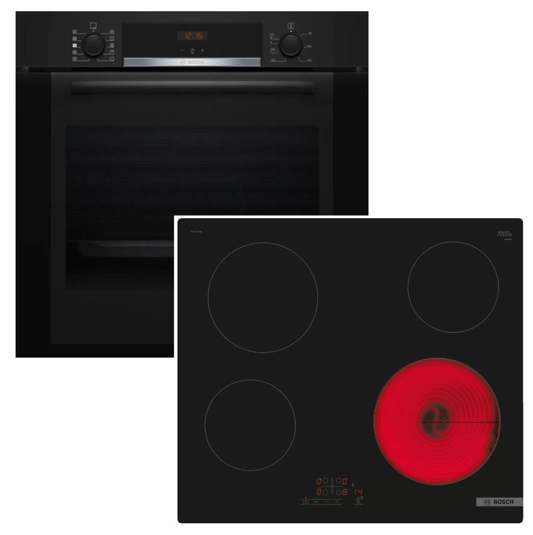 BOSCH Backofen-Set Hydrolyse mit Glaskeramikkochfeld Kindersicherung autark 60 cm