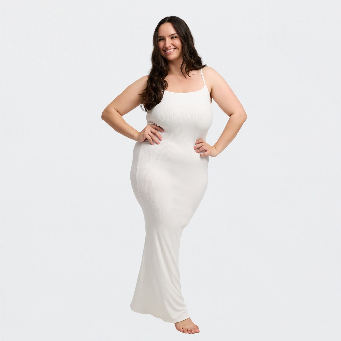 Creamy Fabrics Jerseykleid Ribbed Cami Maxikleid-Snow günstig online kaufen