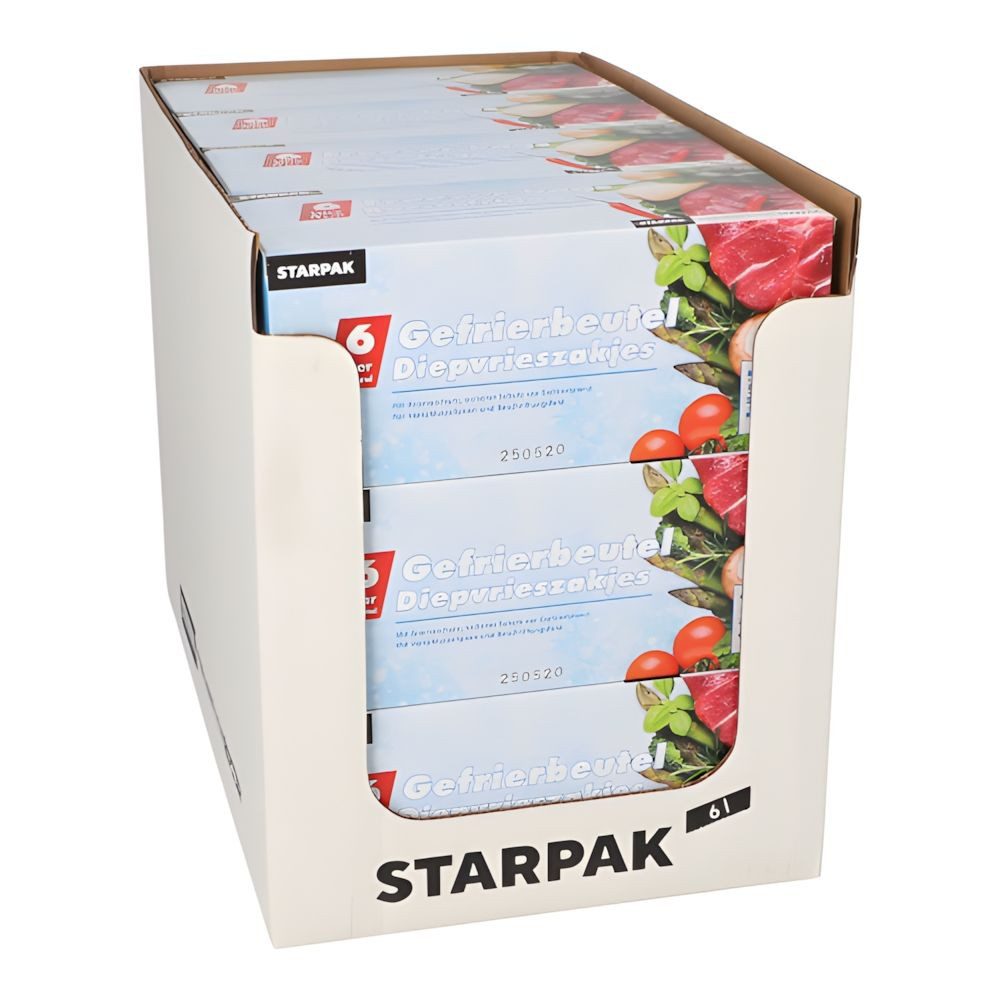 PAPSTAR Gefrierbeutel 45 x Gefrierbeutel LLDPE 6 l 46 x 30 cm transparent in Faltschachtel