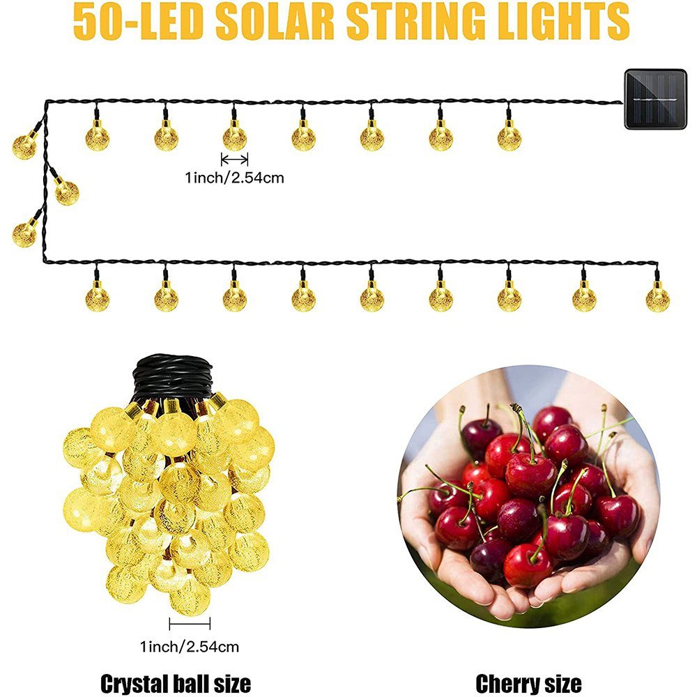 8 Crystal LED Solarleuchte 5/ LED-Lichterkette, Weiß, Ball wasserdicht Solar Multicolor, 9.5M, Modi, Sunicol Warmweiß, Light, Bubble