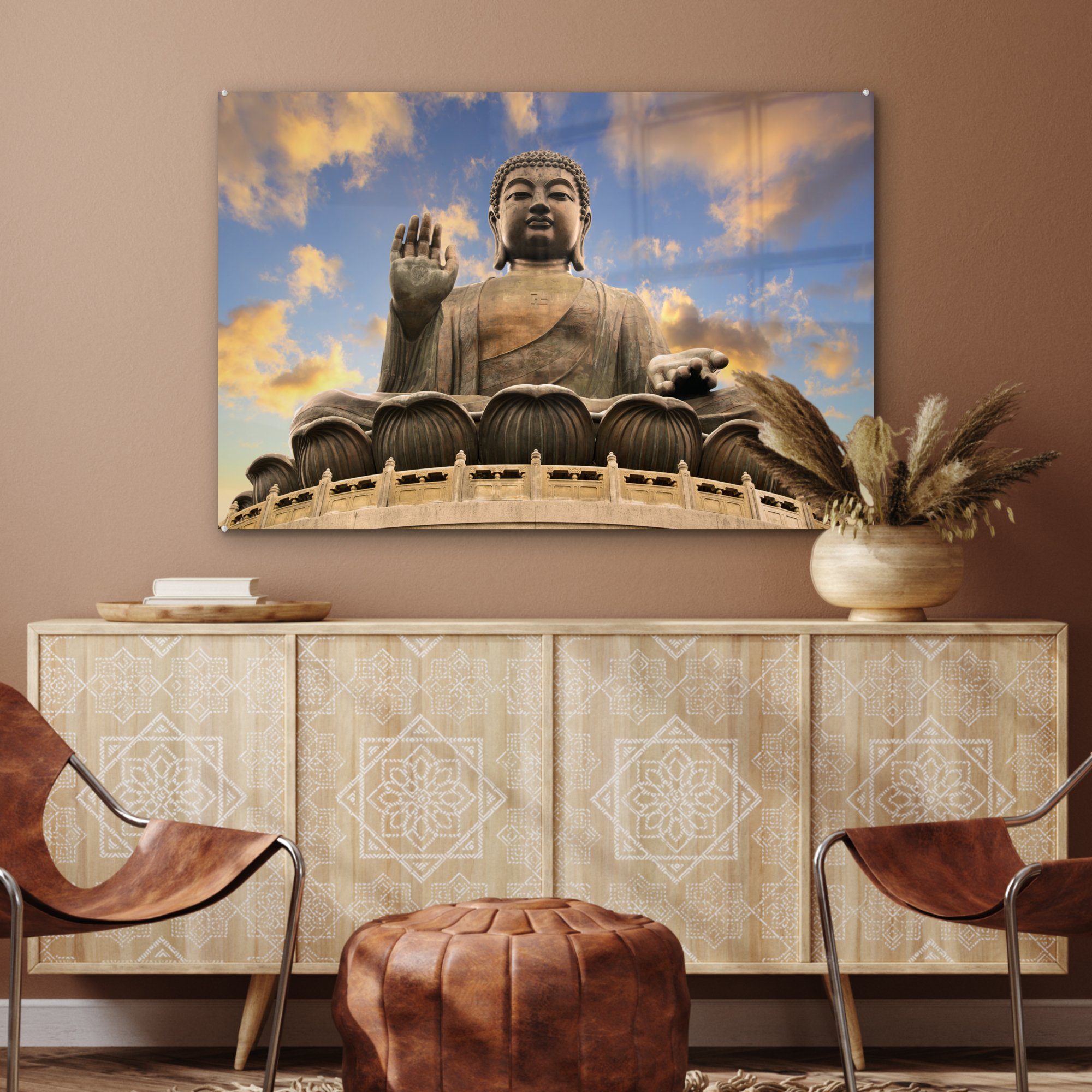 Acrylglasbilder - - & (1 Schlafzimmer Buddha Wohnzimmer Himmel, Stein MuchoWow Acrylglasbild St),