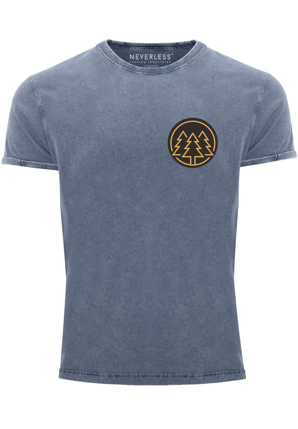 Neverless Print-Shirt Herren Vintage Shirt Logo Print Wald Bäume Outdoor Motiv Printshirt T- mit Print blau