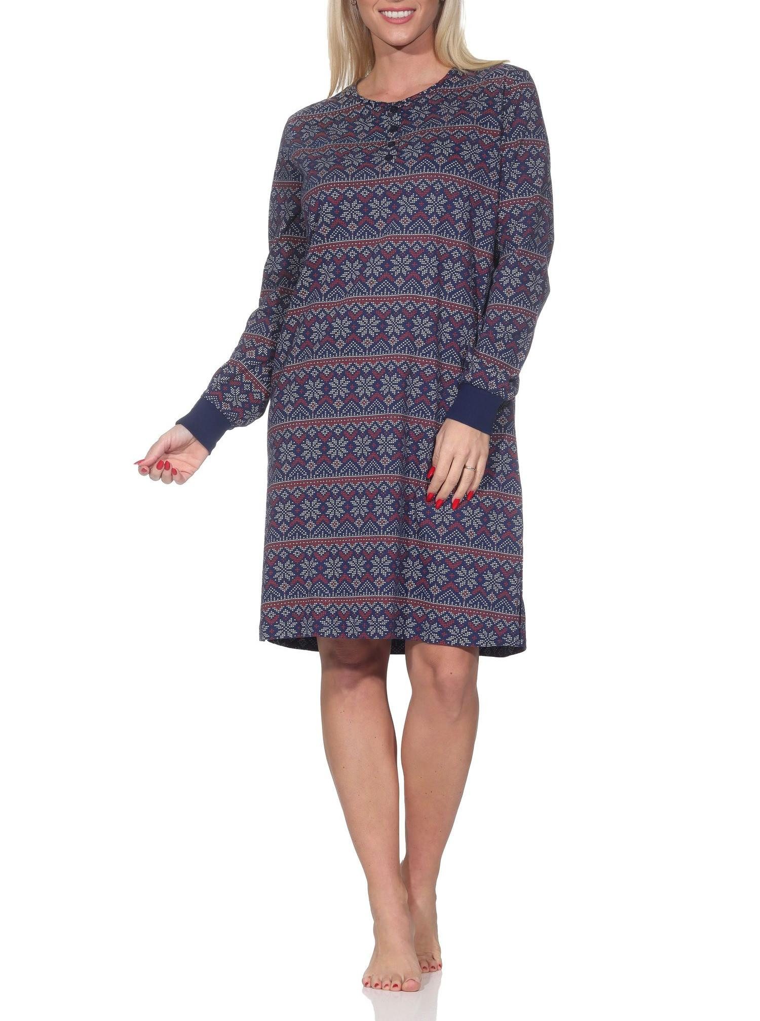 Normann Nachthemd Damen Nachthemd langarm mit Bündchen + Ethnolook - auch in Übergrößen