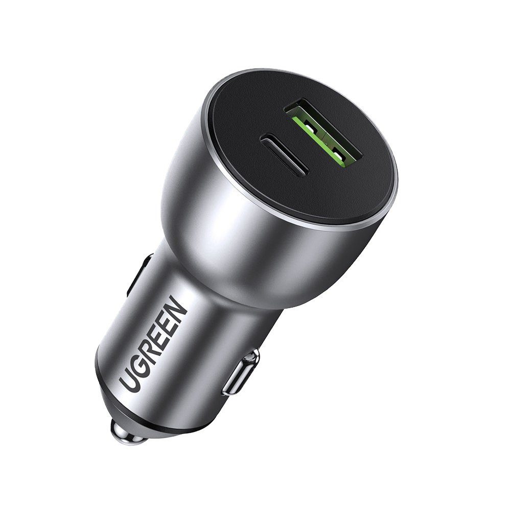 UGREEN Autoladegerät Schnellladeadapter Kfz-Ladestecker USB-Ladegerät (3000.0 mA, Spar-Set, 1-tlg., 36 W kompakt, Quick Charge 3.0, Power Delivery, LED-Ring, Aluminium)