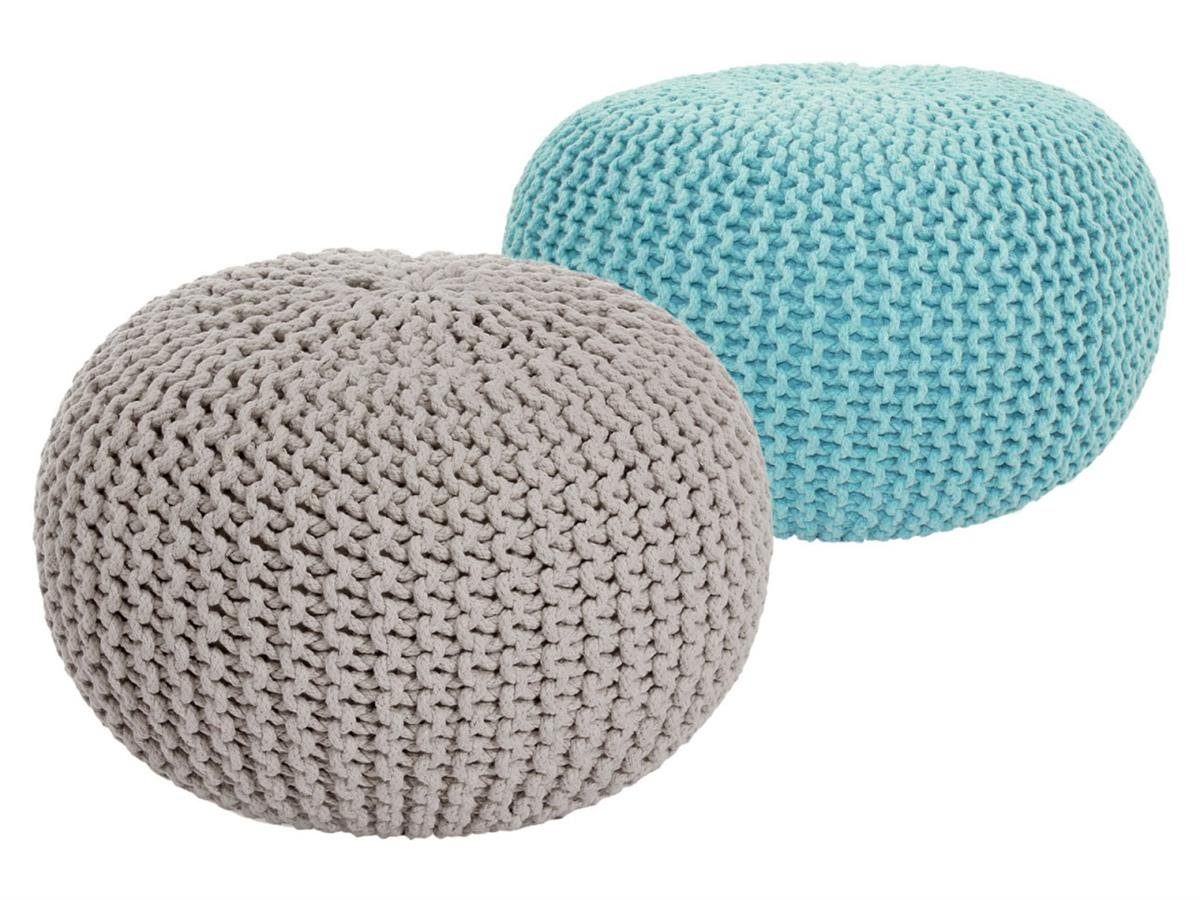 soma Sessel Soma Sitzhocker Pouf Hocker SET 2 Stück Grobstrick-Optik Ø 55 cm, H, Stuhl Sessel Sitzplatz Sitzmöbel