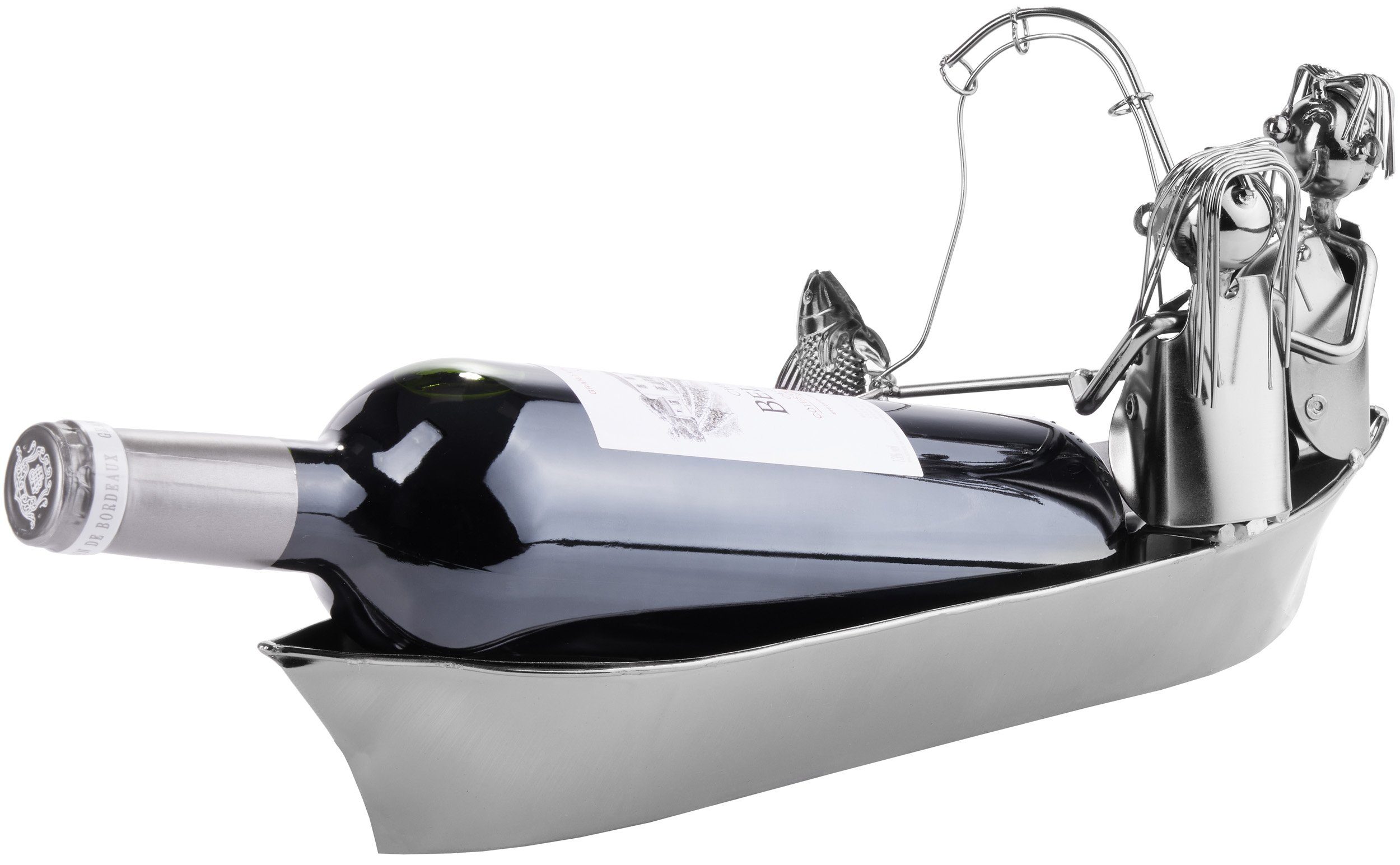 BRUBAKER Weinflaschenhalter Fischerpaar auf einem Boot, (inklusive Grußkarte), Metall Skulptur, romantisches Geschenk