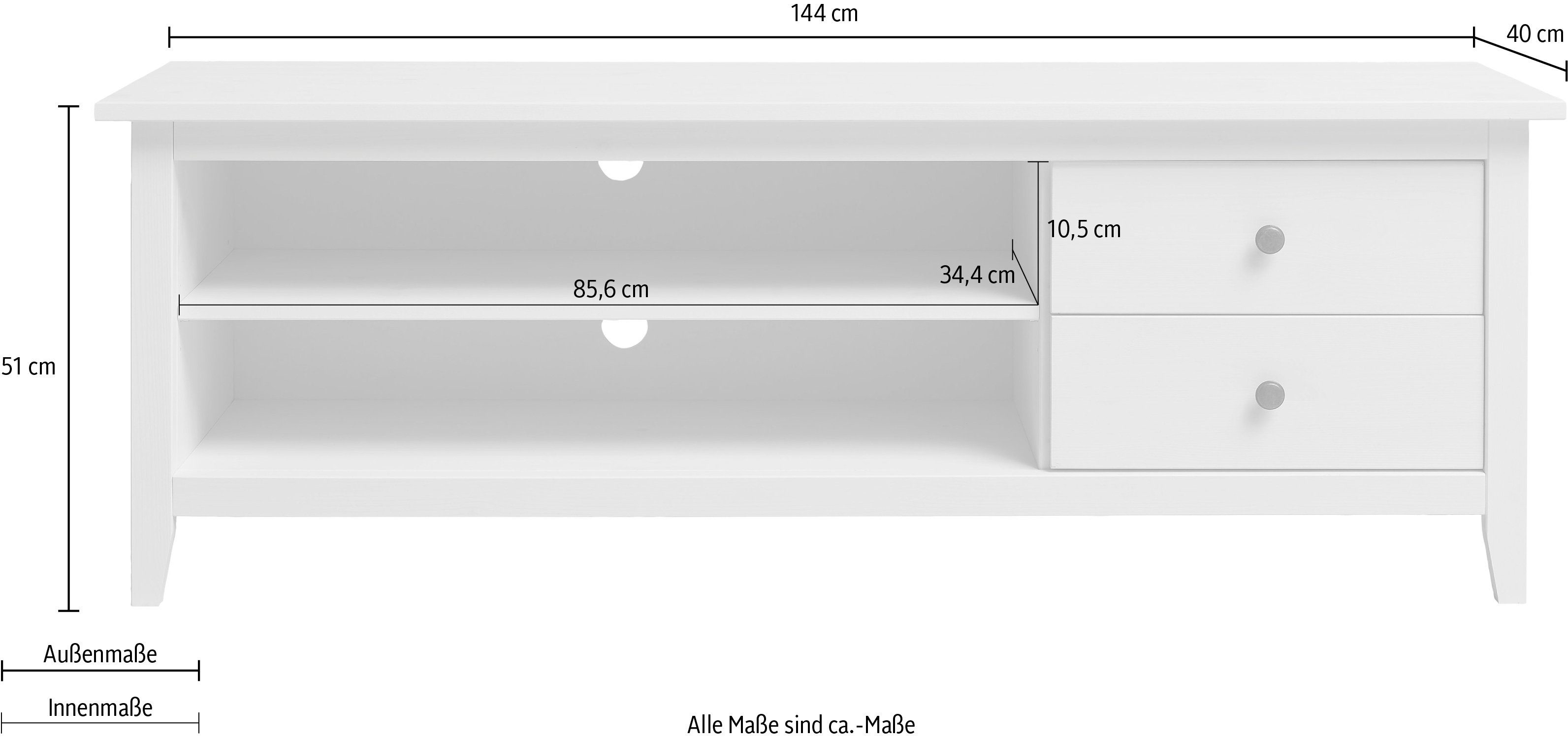 Wohn[glück]lich by Infantil Lowboard Solvita, TV-Board, Schrank, Kiefer  massiv, Breite 144 cm, Landhaus | Konsolentische