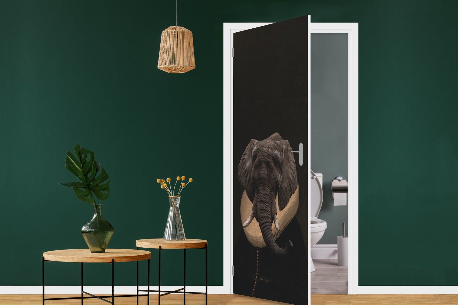 - - (1 Tür, Kunst cm MuchoWow Matt, Türtapete 75x205 St), Fototapete Tiere, Elefant für bedruckt, Türaufkleber,