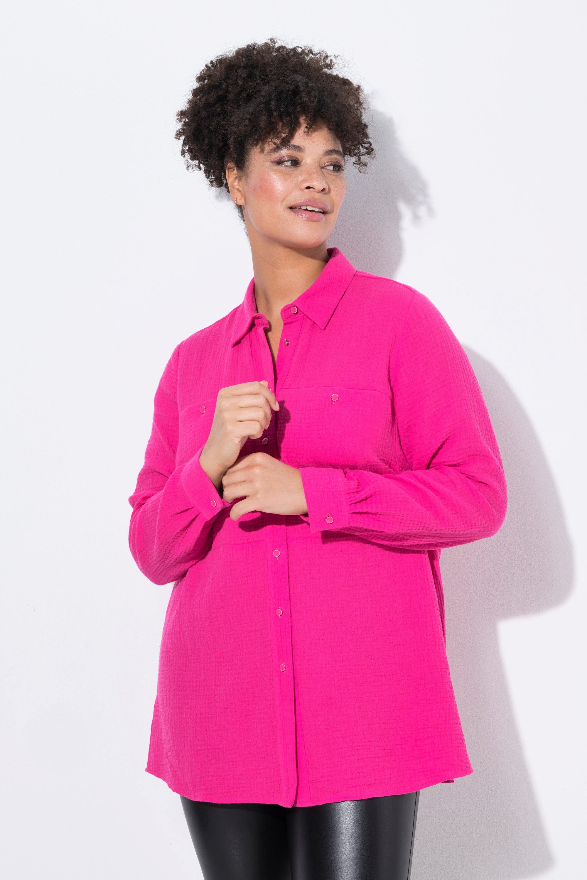 Longbluse Bluse A-Linie Musselin Ziernähte