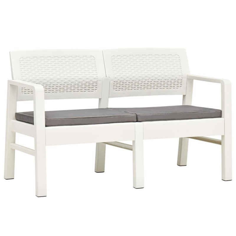 furnicato Gartenbank 2-Sitzer-mit Kissen Weiß 120 cm Kunststoff
