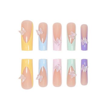 YRIIOMO Kunstfingernägel Fünffarbige Regenbogenschleifen-Maniküre, tragbare Nägel, künstliche, Nägel