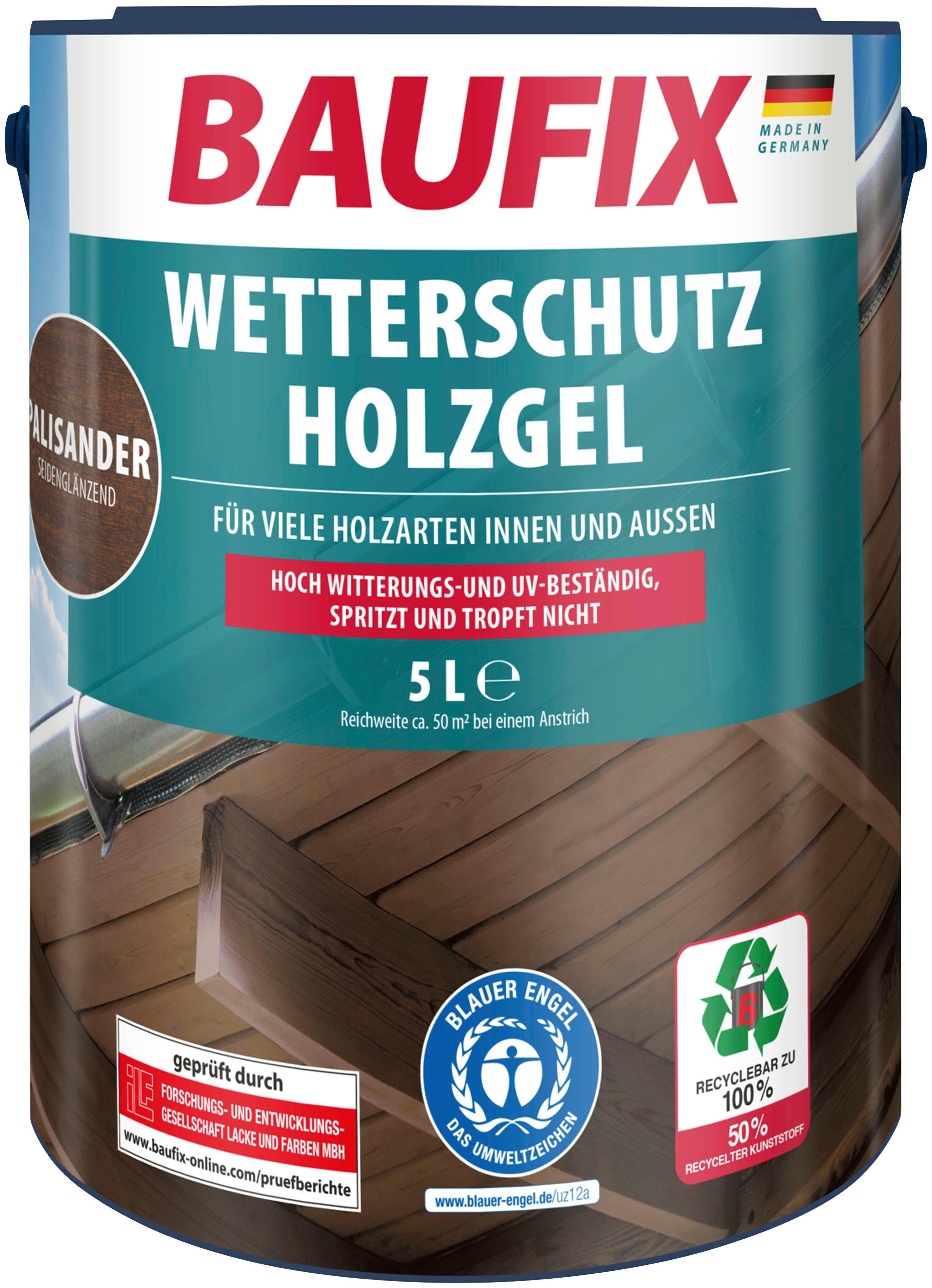 Baufix Holzschutzlasur Wetterschutz-Holzgel, wetterbeständig, UV beständig, atmungsaktiv, 5L, seidenglänzend palisander