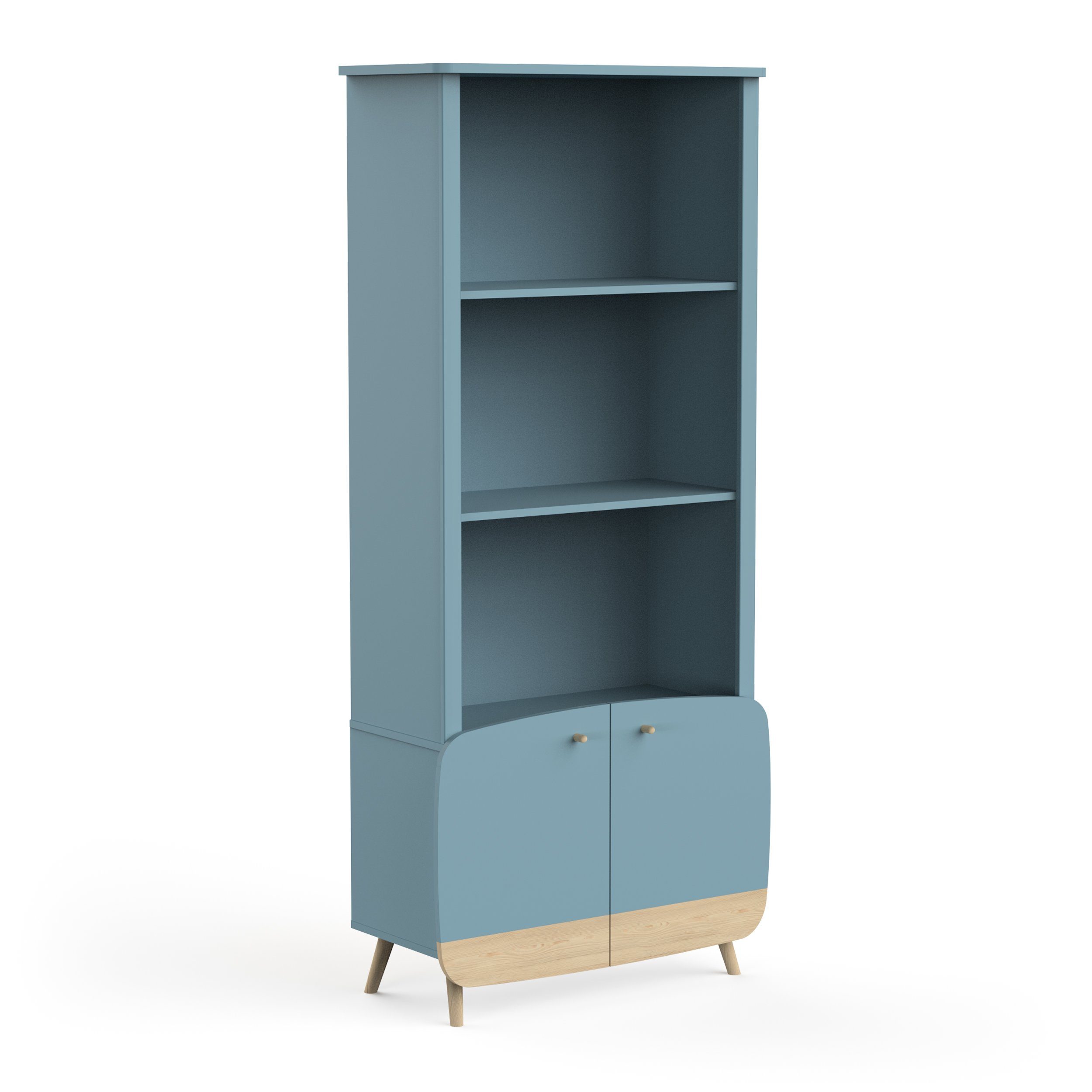 habeig Kinderregal Kinderschrank Kommode Bücherregal blau weiß Holz 177cm, besonders stabil blau/natur