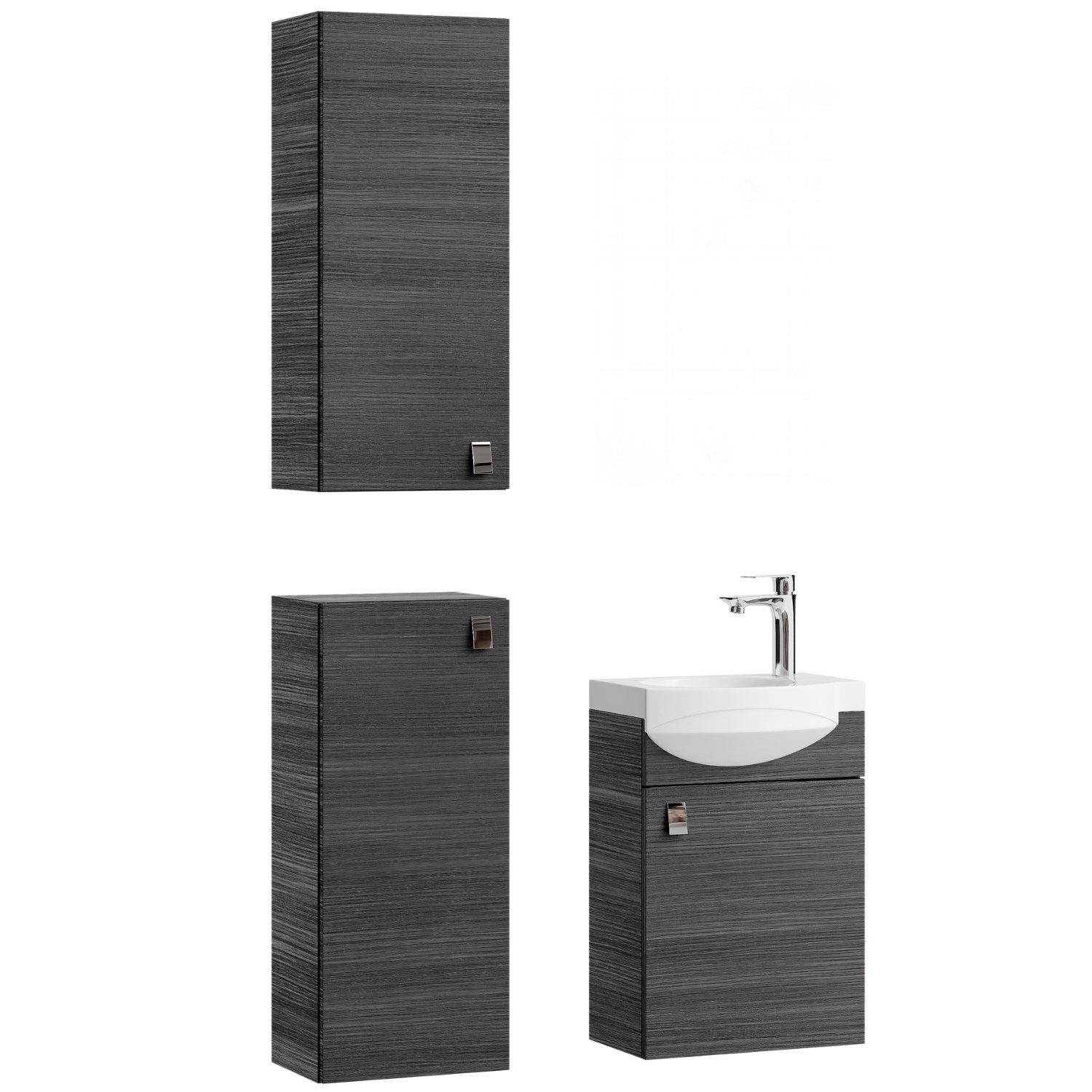 Planetmöbel Badmöbel-Set Waschtischunterschrank 40 cm mit 2x Midischrank 32 cm, (Waschbecken mit Unterschrank, Badezimmerschrank)